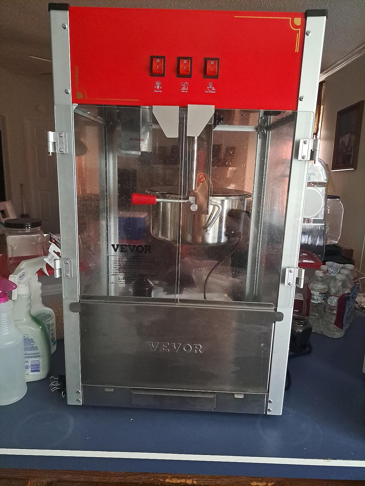 VEVOR Commercial Popcorn Machine, 12 Oz Kettle, 1440 W Countertop Popcorn Maker for 80 Cups per Batch, Theater Style Popper with 3-Switch Control Steel Frame Tempered Glass Doors 1 Scoop 2 Spoons, Red customer photo 2