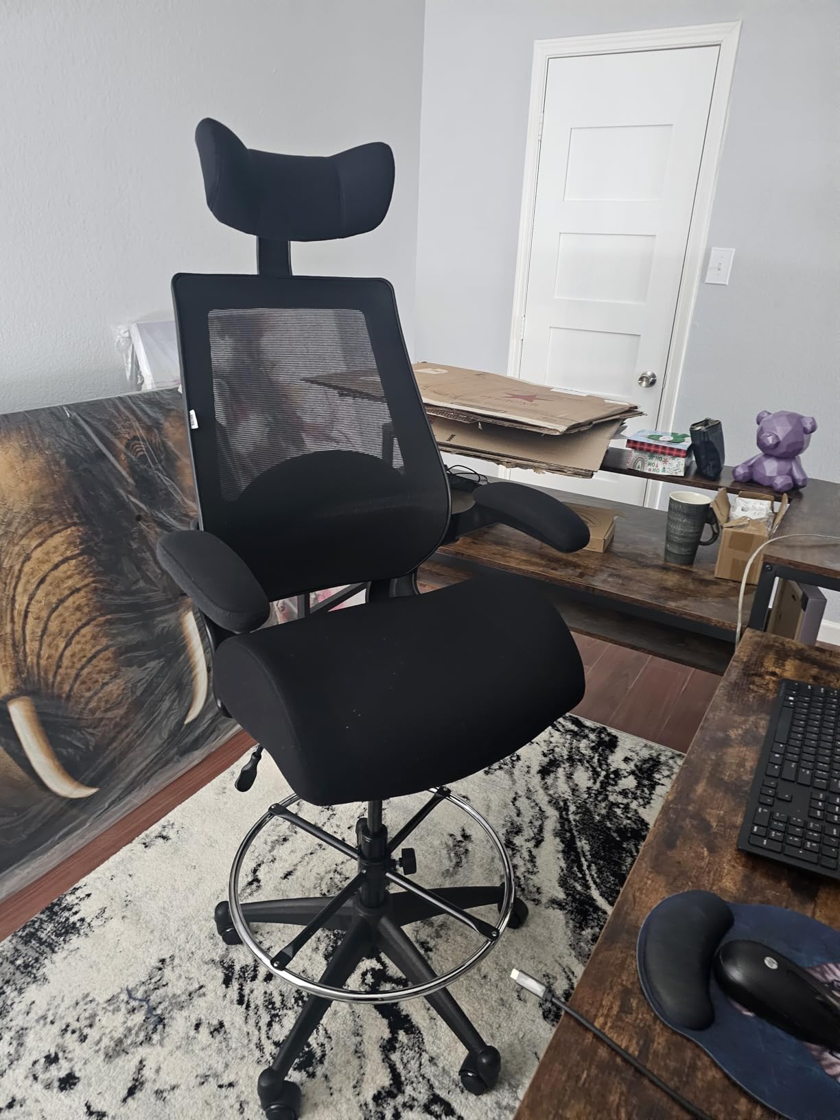 BOLISS Drafting Tall Office Chair 400lbs High Back Standing Desk Chair with Comfortable Wide Chair with Flip up Armrests, Adjustable Headrest, Molded Foam Seat, Lumbar Cushion, Adjustable Big FootRing customer photo 1
