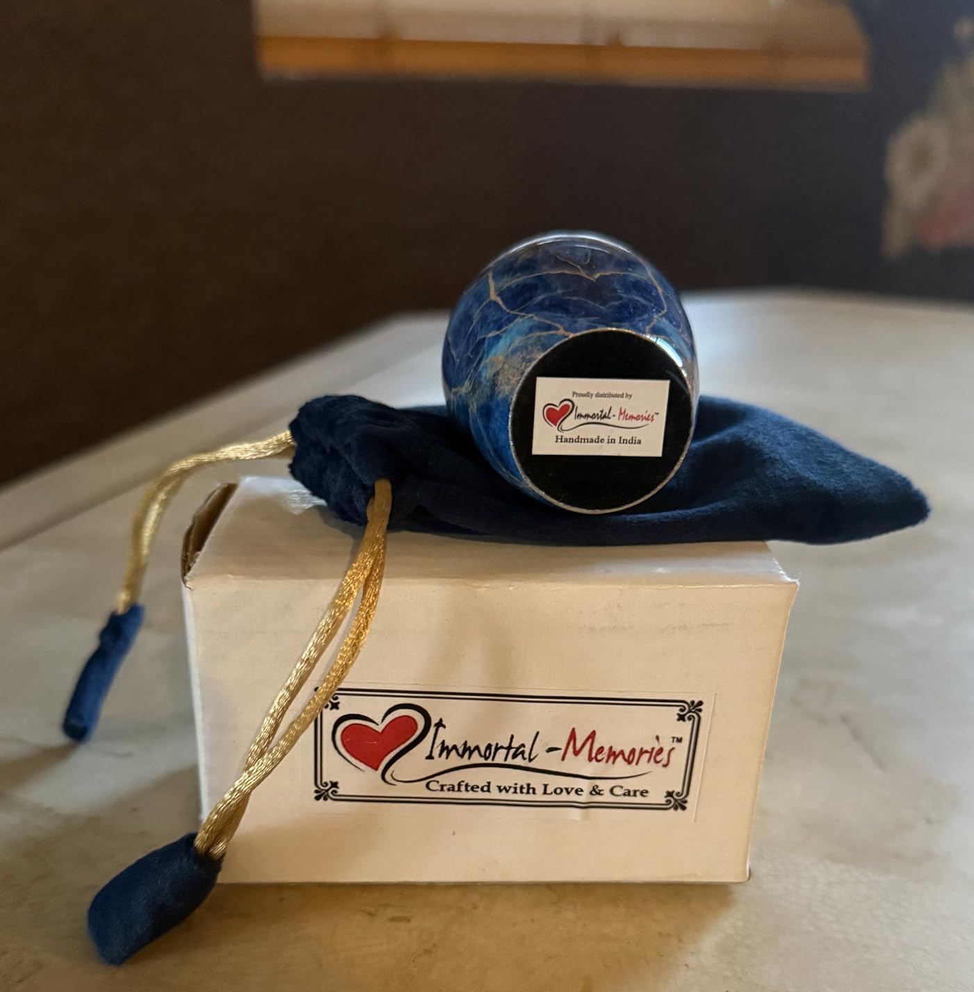 Marble Finish Keepsake Sharing Urn - Mini Metal Cremation Urn for Human or Pet Ashes - Small Memorial Token Urn with Velvet Bag & Funnel - A Perfect Tribute & Gift for Families (Exotic Blue) customer photo 1