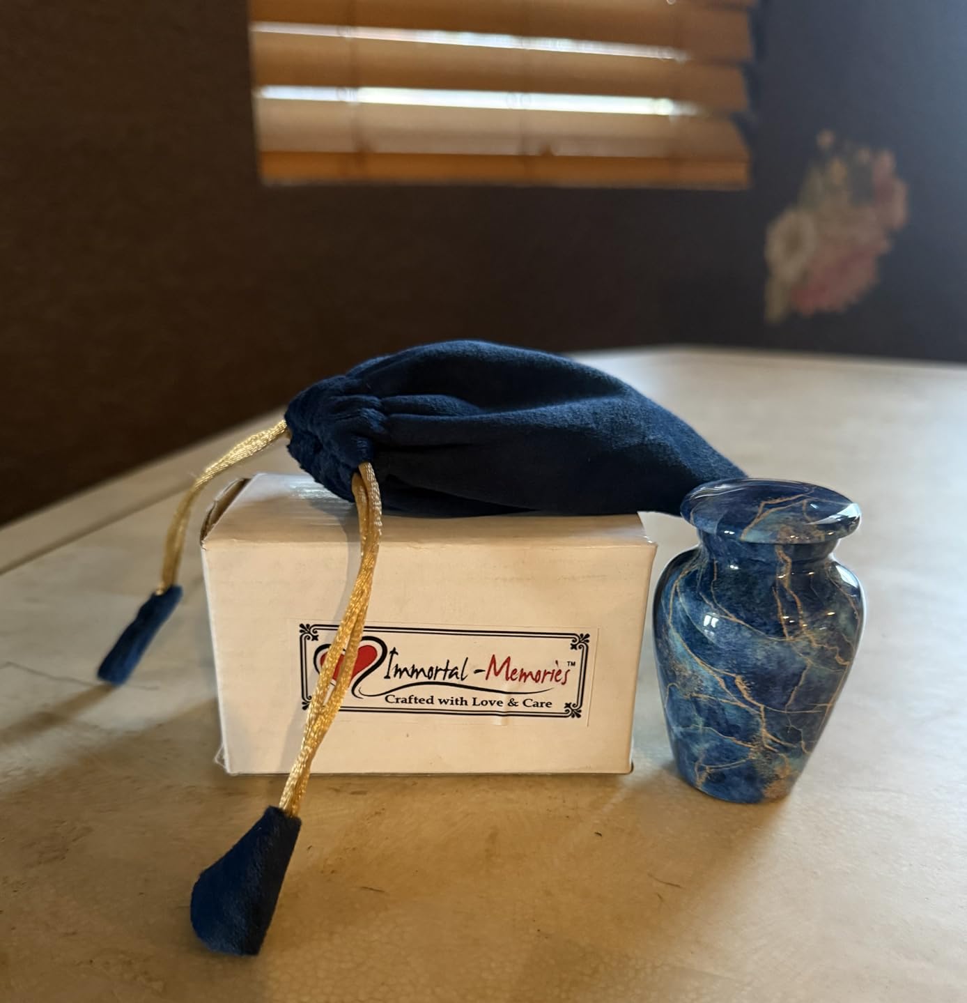 Marble Finish Keepsake Sharing Urn - Mini Metal Cremation Urn for Human or Pet Ashes - Small Memorial Token Urn with Velvet Bag & Funnel - A Perfect Tribute & Gift for Families (Exotic Blue) customer photo 2