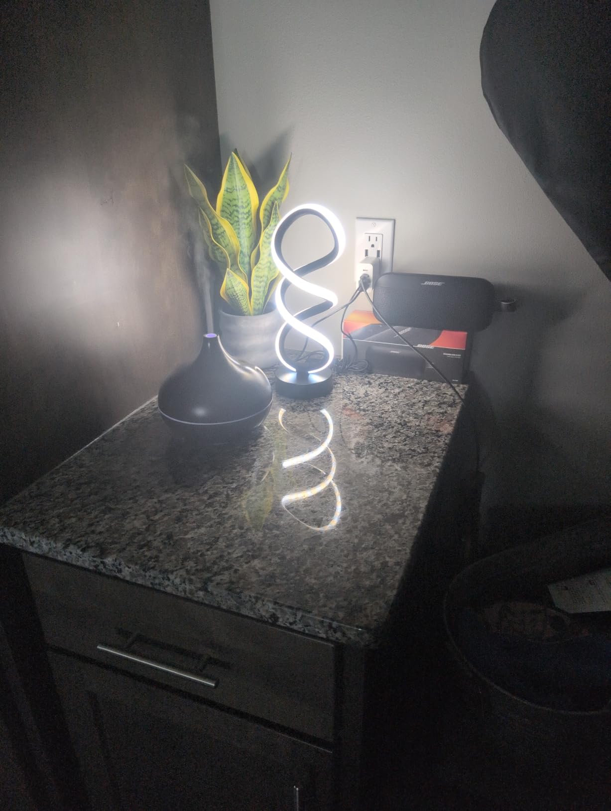 Mayful Modern Table Lamp with LED Unique Spiral Design, Small Nightstand Lamp with Stepless Dimming Switch, Black Bedside Lamps for Bedroom, Nightstand, Living Room, Office, Desk, 12W 3200K Warm White customer photo 1