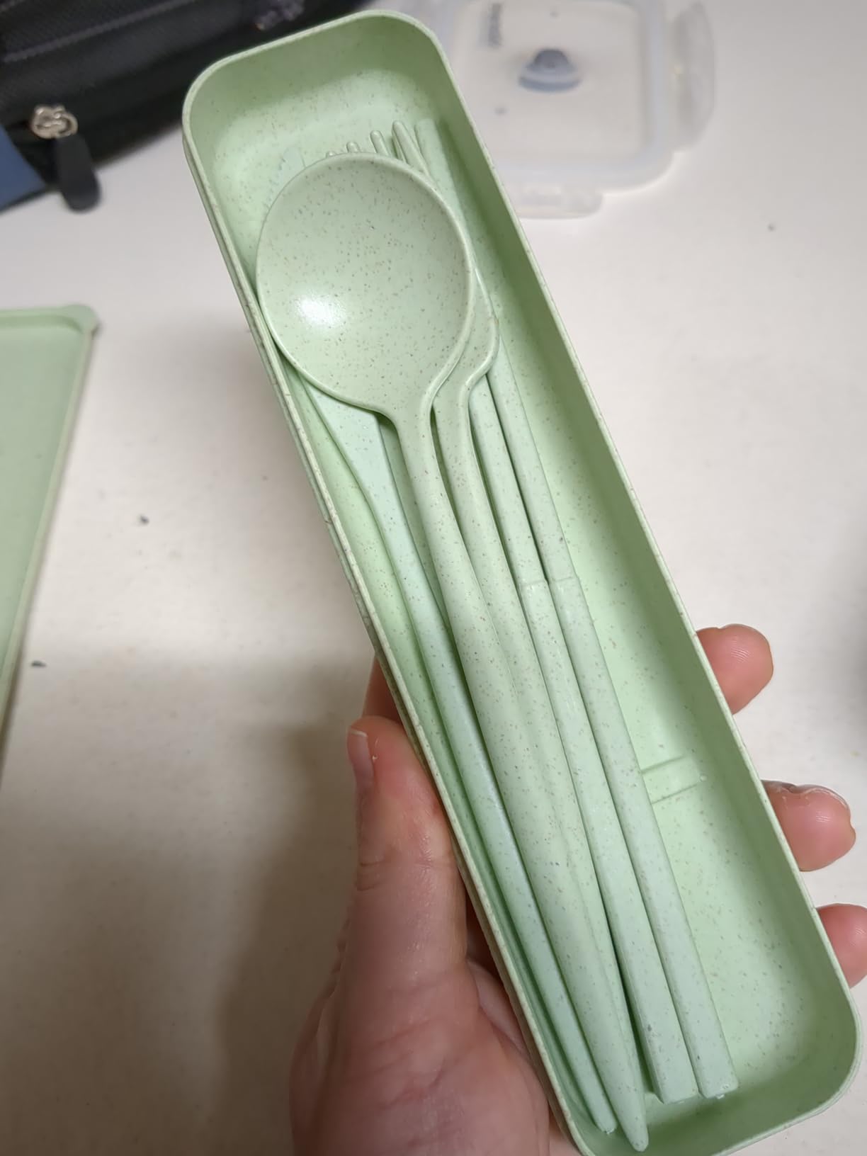DISSKNIC 4 Sets Travel Utensils with Case, Cutlery Set Chopsticks Fork Spoon Knife with Case, Reusable Plastic Utensils Sets for Lunch Box Accessories,Portable Lunch Box Utensils Set for Daily Use customer photo 1