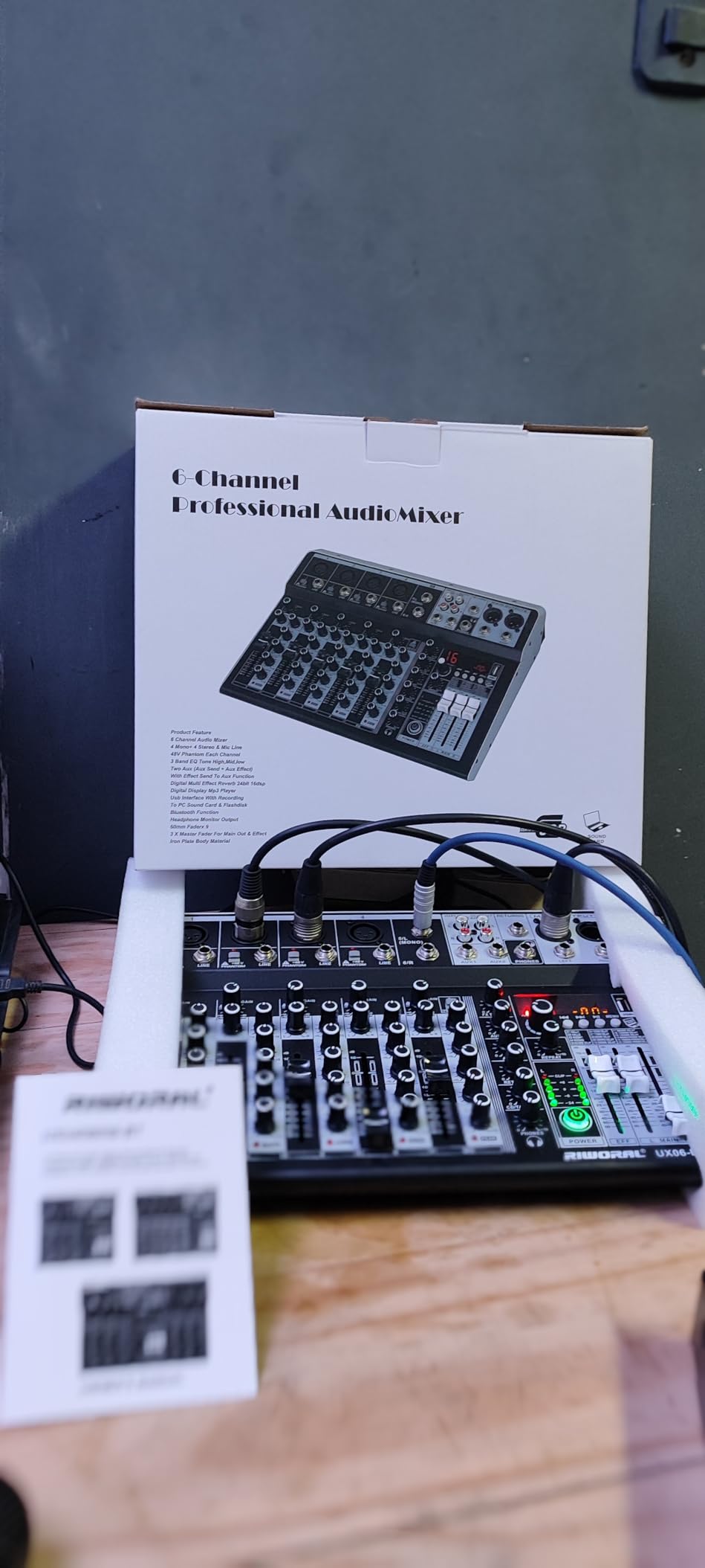 6 Channel Audio Interface Sound Board Mixing Console 16-Bit DSP DJ Mixer Audio Reverb Effect +48V Phantom Bluetooth Studio Audio Mixer For Karaoke Studio Streaming Recording customer photo 1
