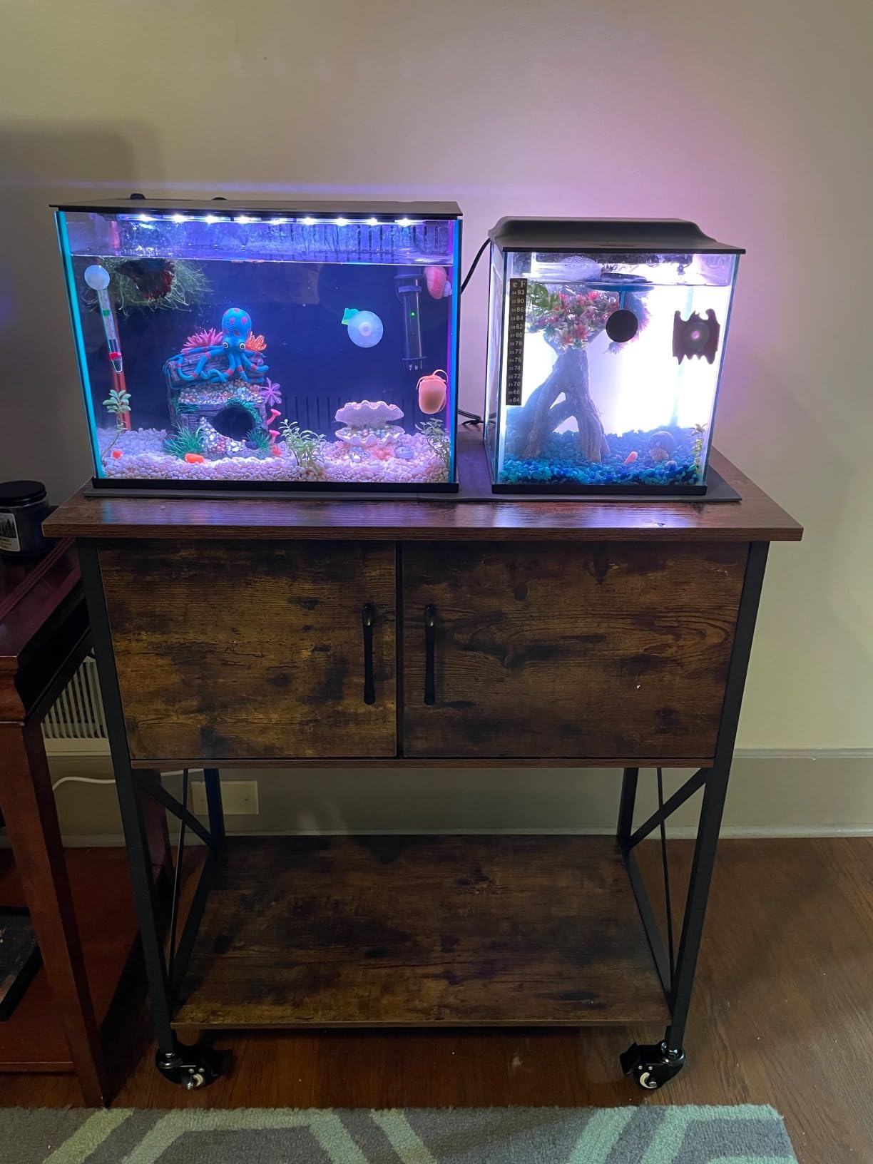 Herture 20-29 Gallon Aquarium Stand Metal Frame Fish Tank Stand with Cabinet Storage, for 20 Gallon Long Aquarium,30.7