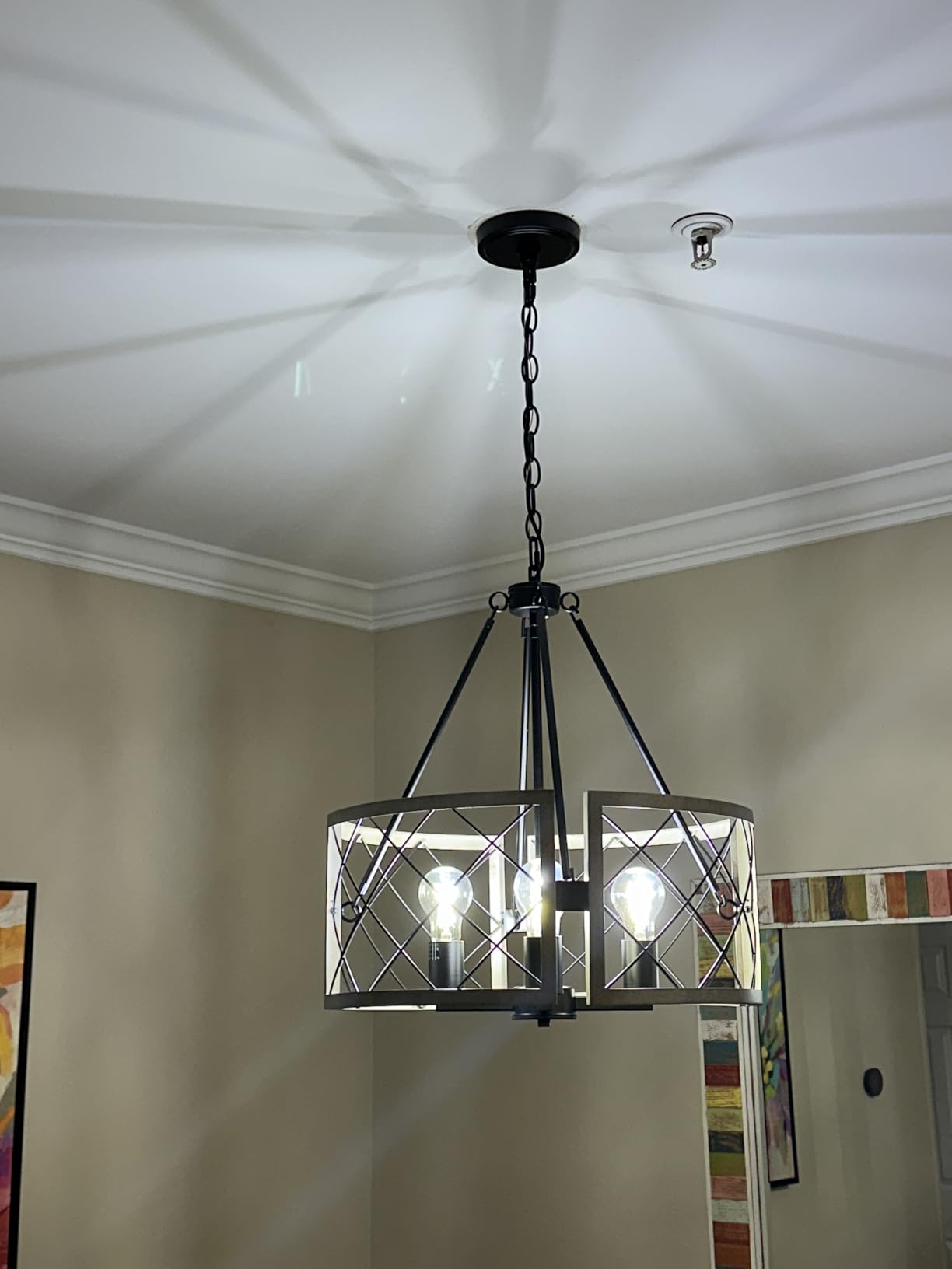 SANTOSTOCK D19 inch Farmhouse Chandelier, 4-Light Adjustable Dining Room Light Fixture Kitchen Island Lighting, Rustic Hanging Lights for Entryway Foyer Bedroom Living Room, Black and White Oak customer photo 2