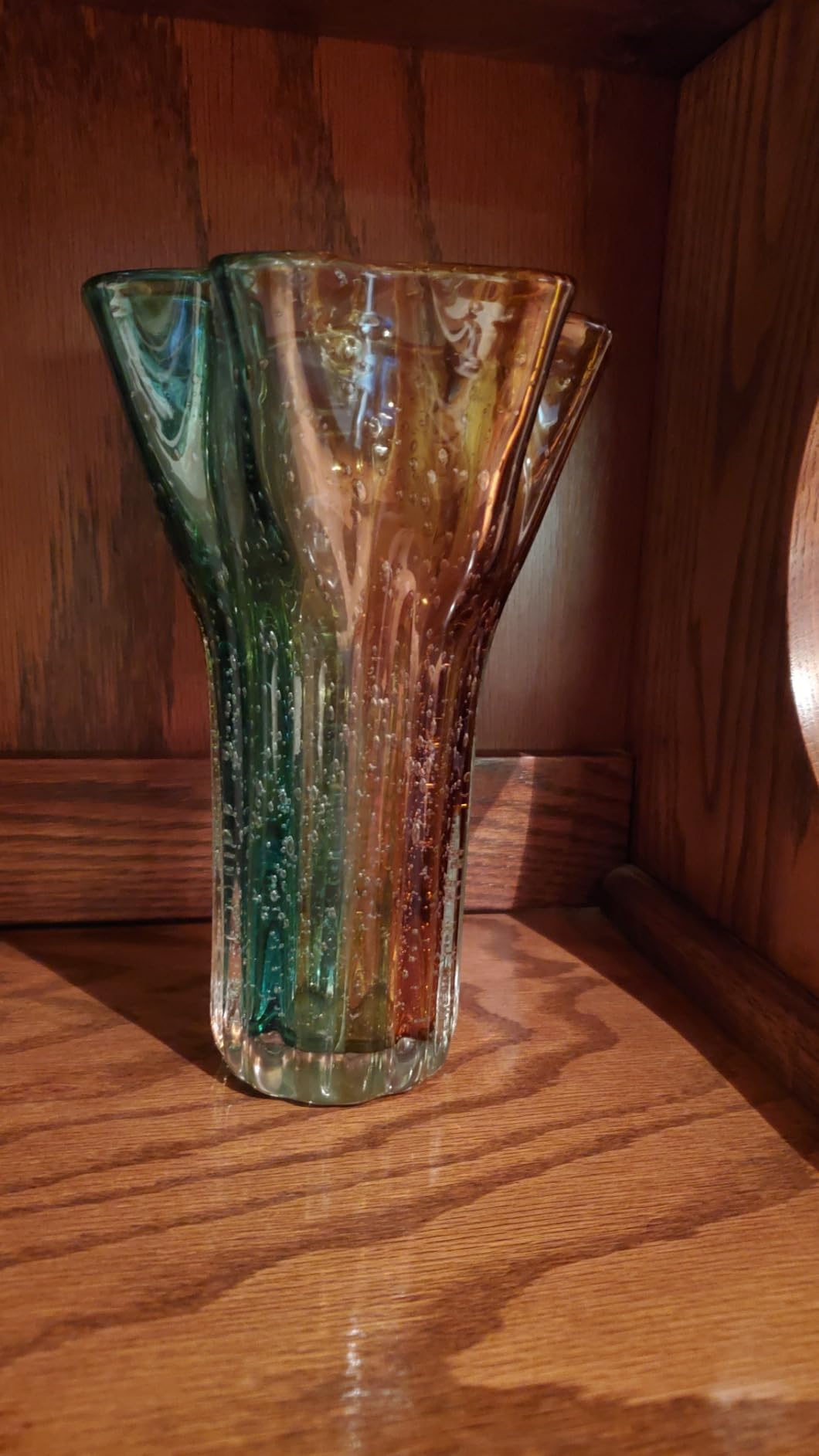 Hand Blown Glass Vase Decorative, Teal Wide Mouth Petal Vase, Modern Art Design Decorative Vase for Home Decor Living Room, Console Centerpiece, Table and Wedding customer photo 2