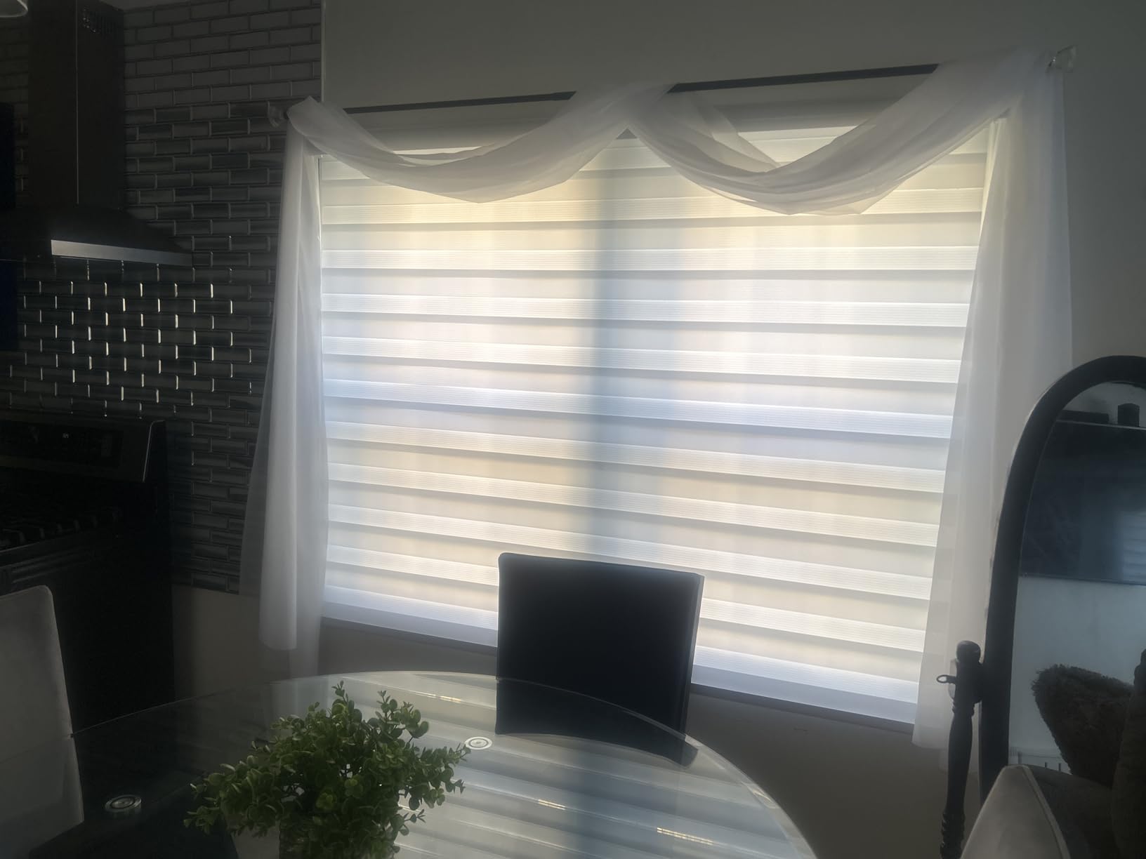 Kokorona Zebra Blinds Roller Shades Cordless Window Blinds with Valance Cover, Day and Night Sheer Shades Dual Layer Fabric for Light Control Light Filtering Privacy, Dark Grey, 43