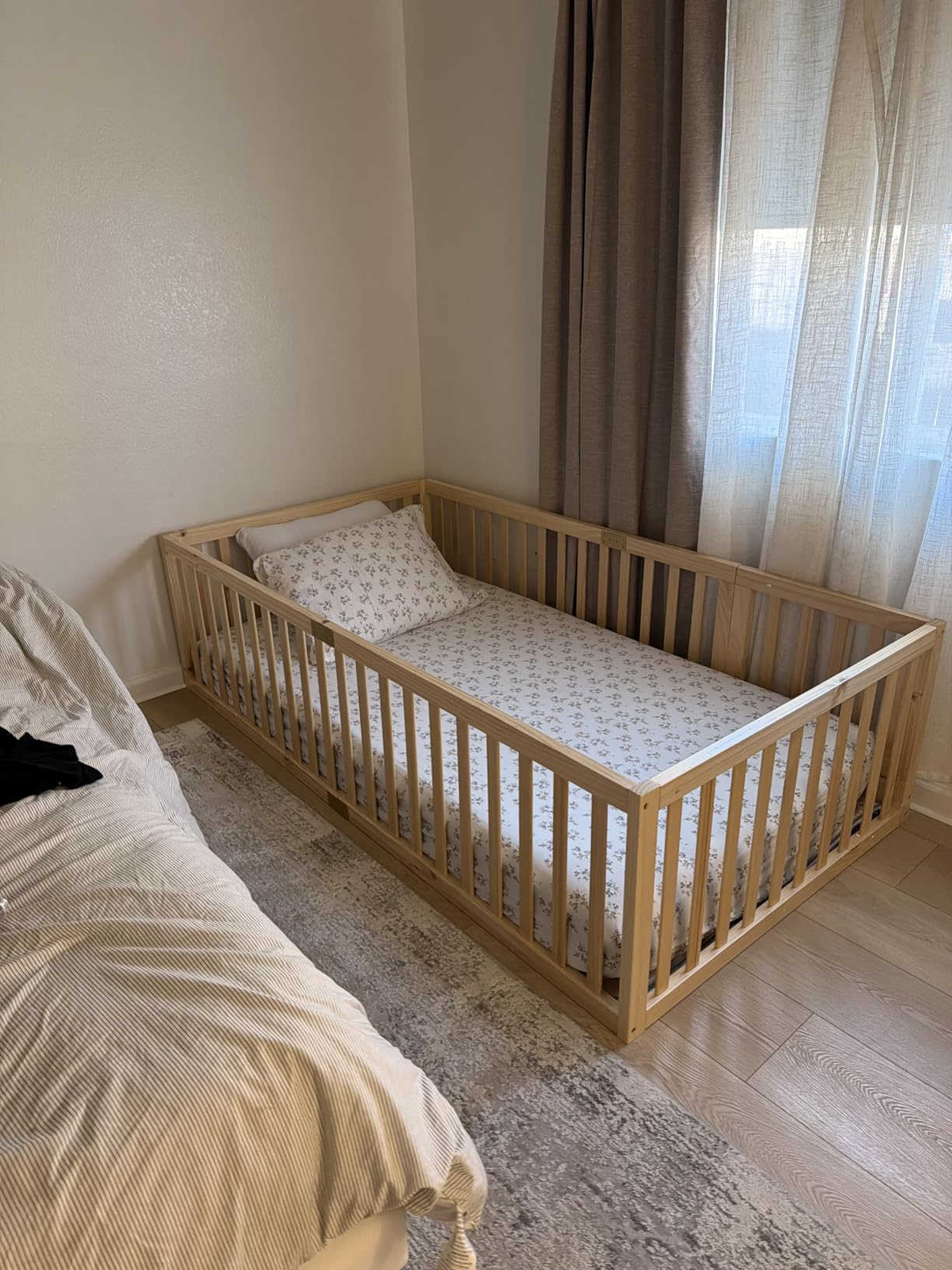 Tatub Full Montessori Floor Bed with High Rails, Solid Wood Montessori Bed Frame for Kids, Door Can Install Left and Right, Full-Nature customer photo 1