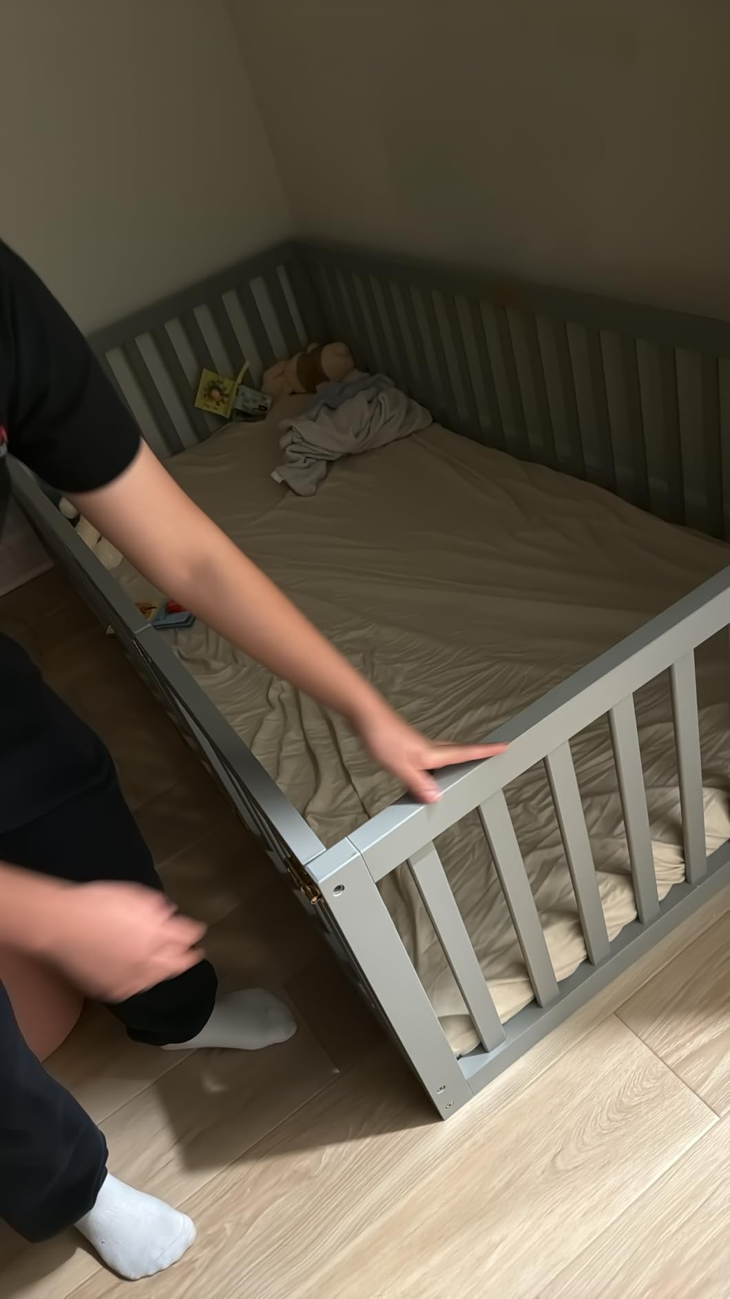 Tatub Full Montessori Floor Bed with High Rails, Solid Wood Montessori Bed Frame for Kids, Door Can Install Left and Right, Full-Nature customer photo 2