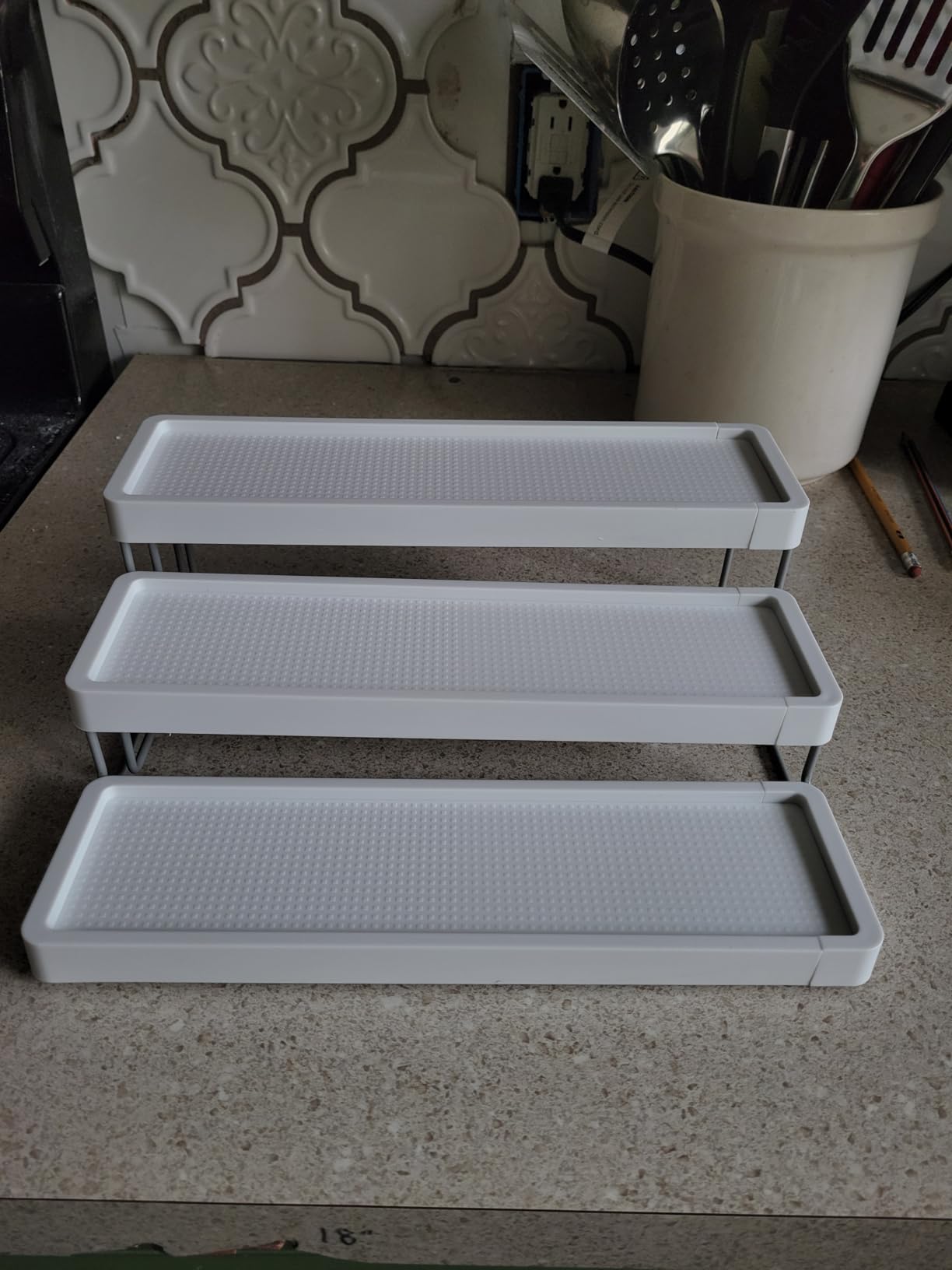 Expandable Spice Rack Organizer for Cabinet - 3 Tier Adjustable Cabinet Spice Organizer Easy Visibility - Spice Organizer for Cabinet Countertop Cupboard Pantry Organization (White) customer photo 2