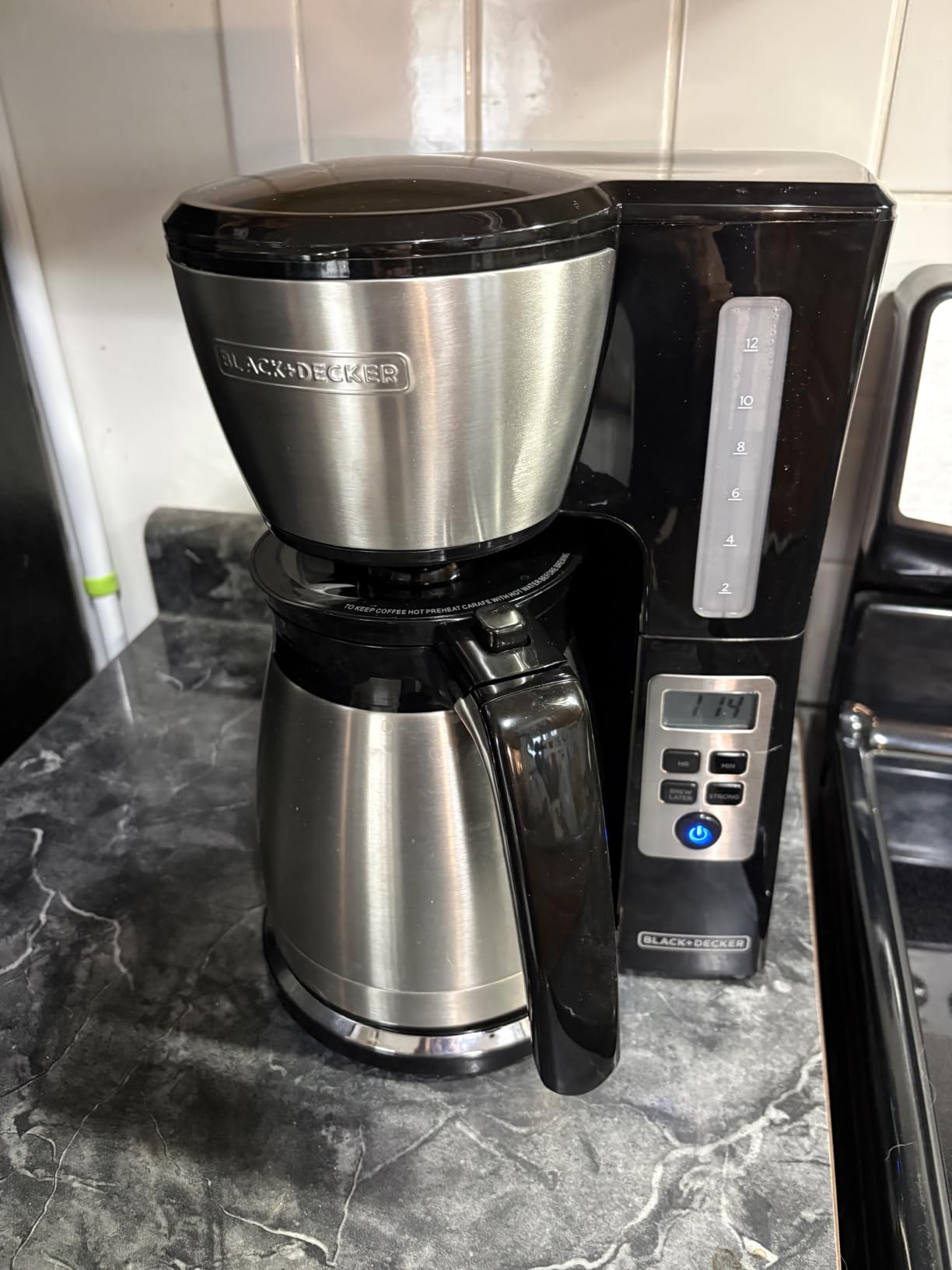 BLACK+DECKER 12 Cup Thermal Programmable Coffee Maker with Brew Strength and VORTEX Technology, Black/Steel, CM2046S customer photo 1