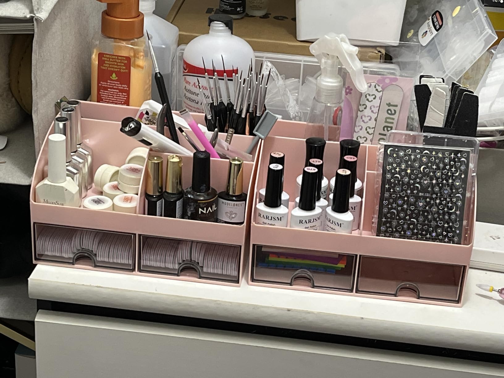 COMFYROOM Desk Organizer with 6 Compartments and 2 Drawers, Plastic Makeup Organizer, Pen Holder for Desktop Storage, Desk Organization for School, Home, Office Supplies (White) customer photo 1