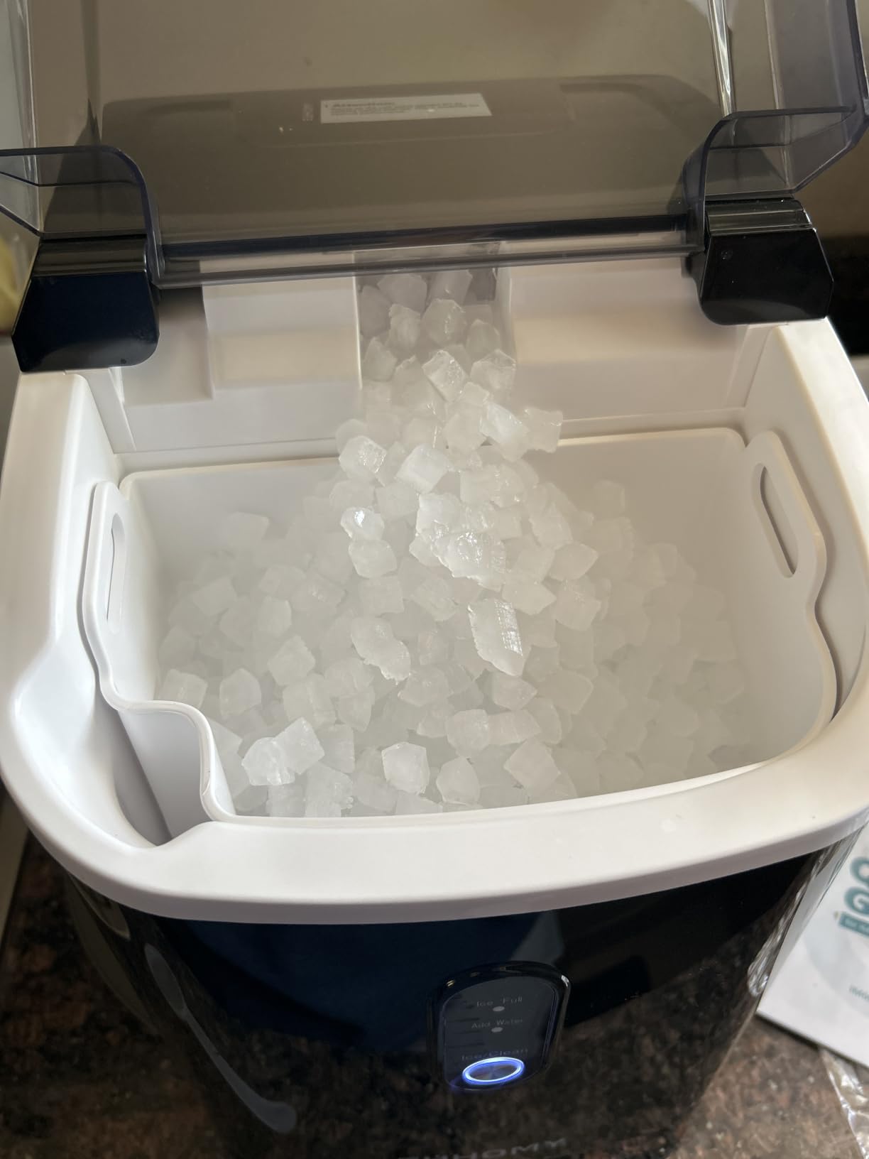 EUHOMY Nugget Ice Maker Countertop with Handle, Ready in 6 Mins, 34lbs Per Day, Removable Top Cover, Auto-Cleaning, Portable Sonic Ice Maker with Basket and Scoop, for Home/Party/RV/Camping (Black) customer photo 1