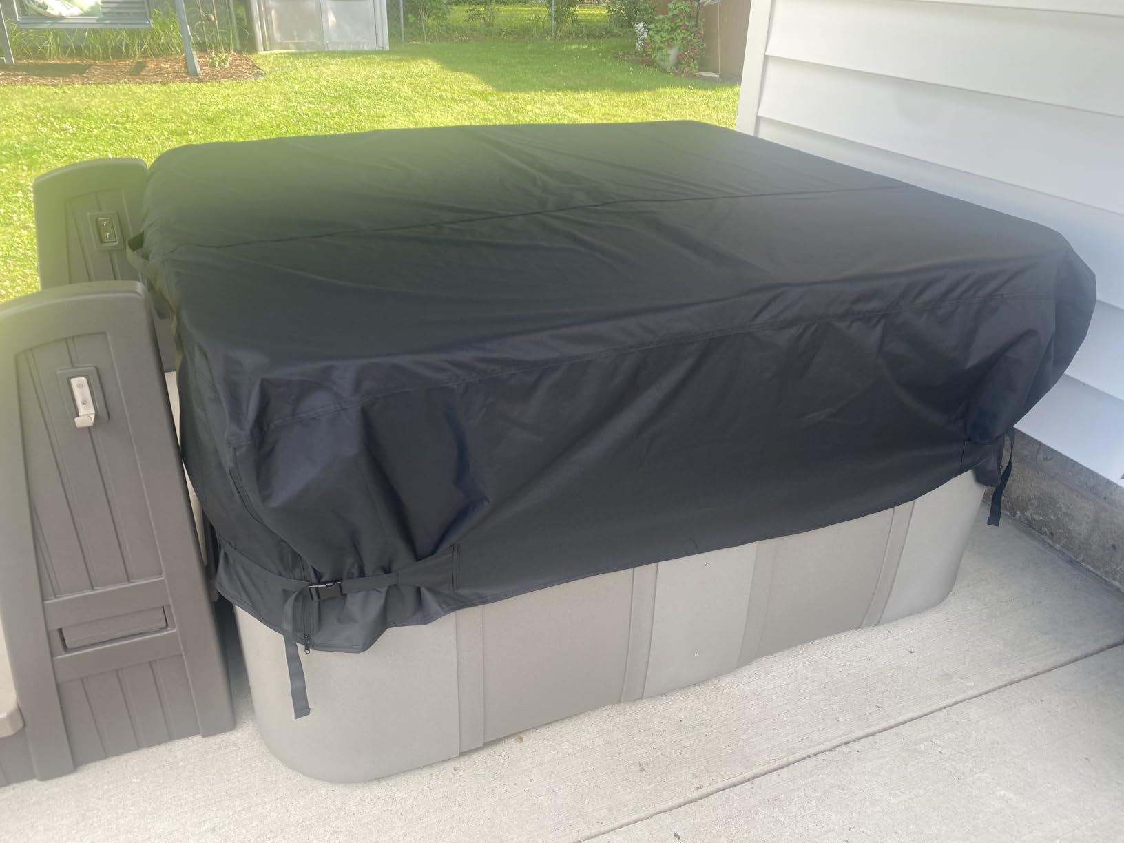 iBirdie Outdoor Waterproof Hot Tub SPA Cover 85 x 85 inch 7 x 7 ft | Black, Fit 84 x 84, 83 x 83, 600D, Heavy Duty, Weatherproof, Square, Protectors Cap customer photo 2