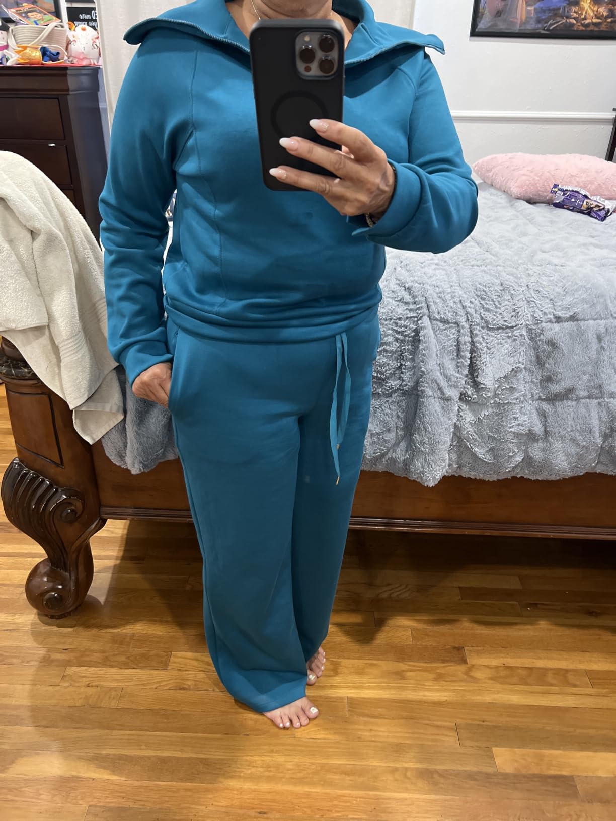 ANRABESS Women's 2 Piece Set Travel Lounge Outfits Sweatsuits | Quarter Zip Pullover Wide Leg Pants & Pockets Matching Set customer photo 2