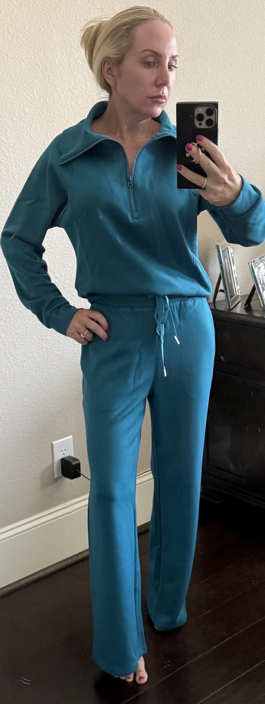 ANRABESS Women's 2 Piece Outfits Half Zip Sweatshirt & Wide Leg Pants Airport Travel Lounge Matching Sets Sweatsuits Clothing customer photo 2