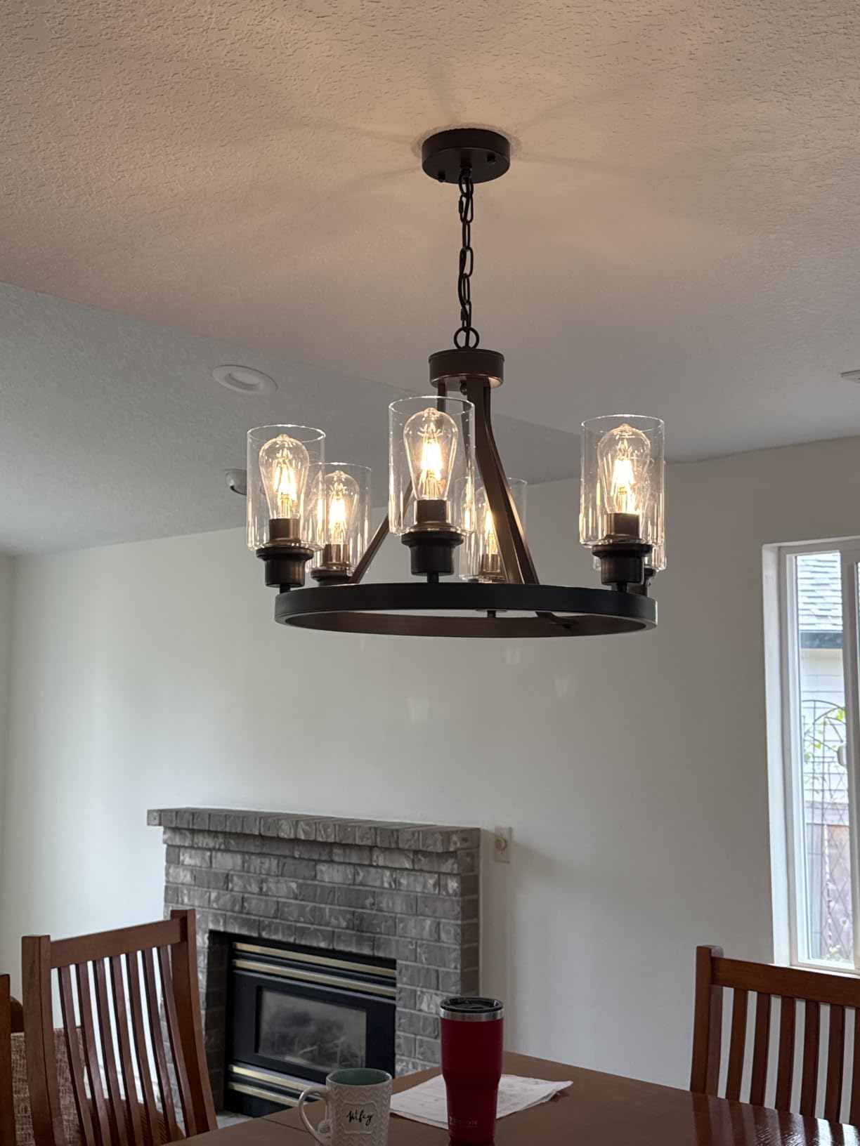 Farmhouse Chandelier Lighting Round 5 Lights Oil Rubbed Bronze with Glass Shade Ceiling Hanging Vintage Rustic Light Fixture for Dining Room Living Room Foyer Porch Kitchen Island customer photo 2