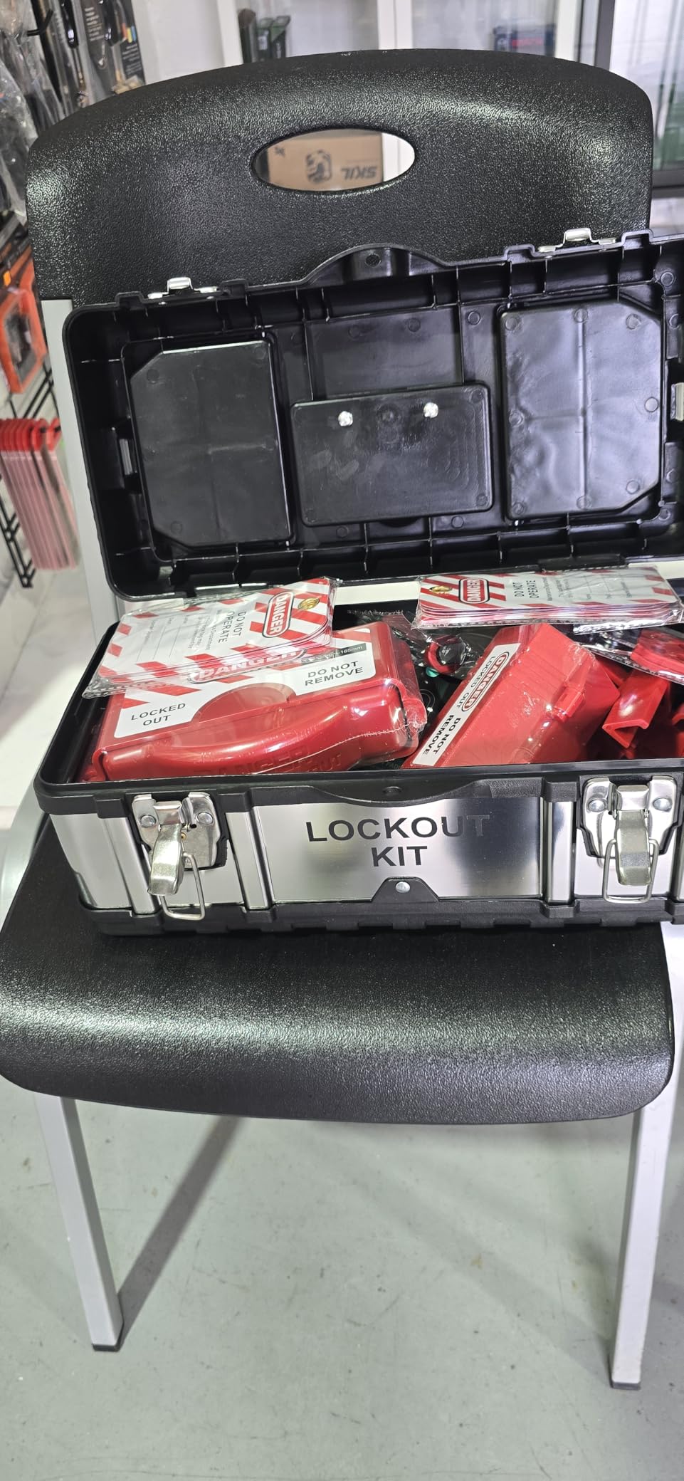 SAFBY Lockout Tagout Kit Electrical Loto - Clamp-On Circuit Breaker Lockout, Group Lockout Hasps, Lockout Tag, Universal Multi-Pole Breaker for Kit Station (Box Orange Kit) customer photo 1
