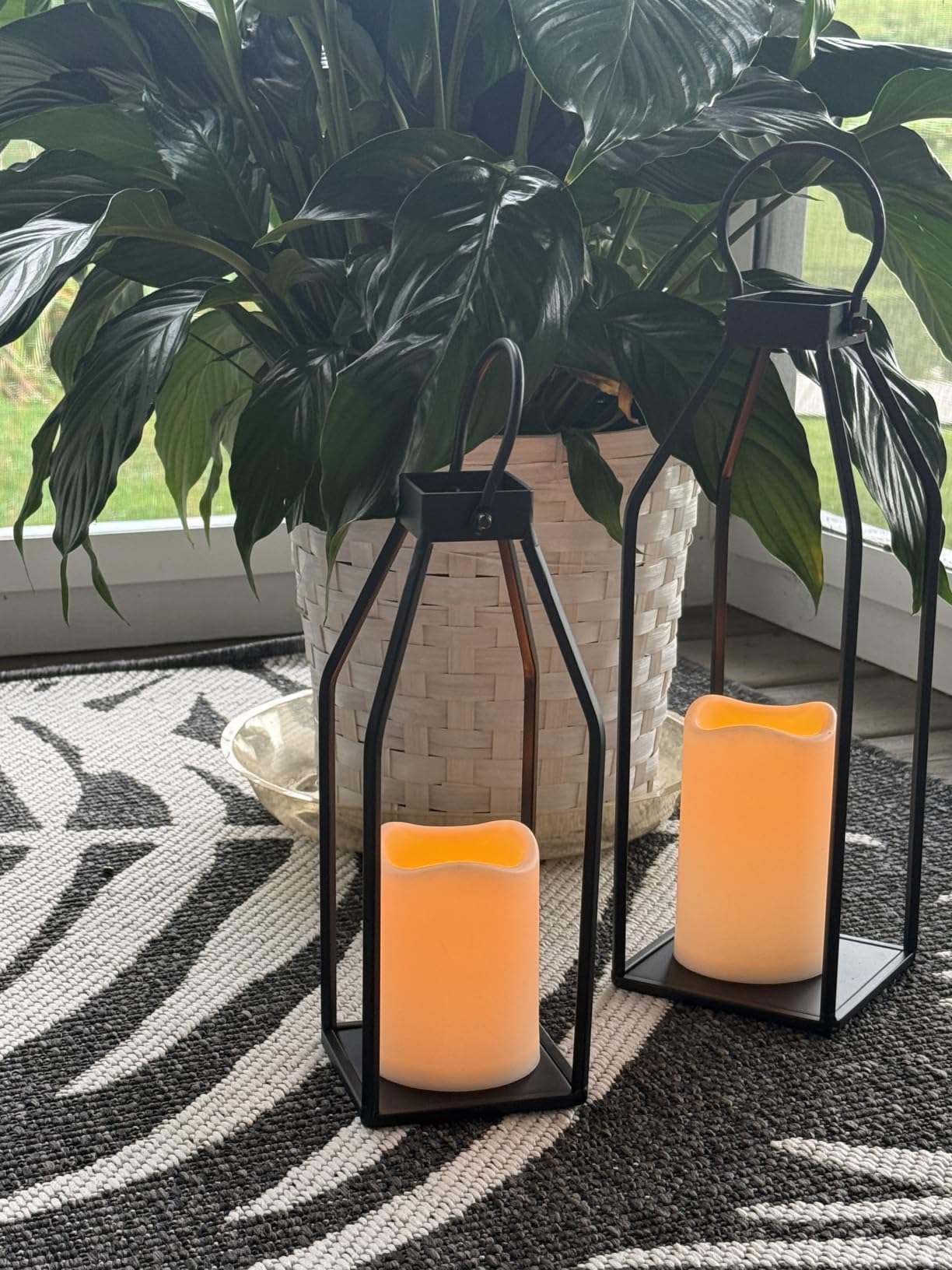 Perfnique Modern Farmhouse Lantern Decor, 15' 13' Set of 2 Black Metal Lantern, 2 LED 6hr Timer Flameless Candles & Remote Timer, Lanterns Decorative for Outdoor, Home, Indoor, Patio, Christmas customer photo 2
