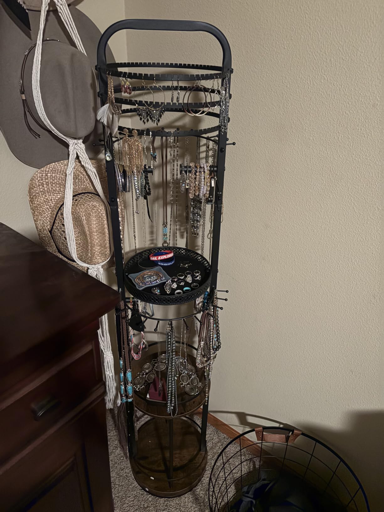 Jewelry Holder Organizer, Floor Jewelry Organizer with Earring Organizer Necklace Holder, Rotating Jewelry Stand Necklace Display Earring Storage, Large Hanging Jewelry Tree for Jewlery Bracelet Ring customer photo 2