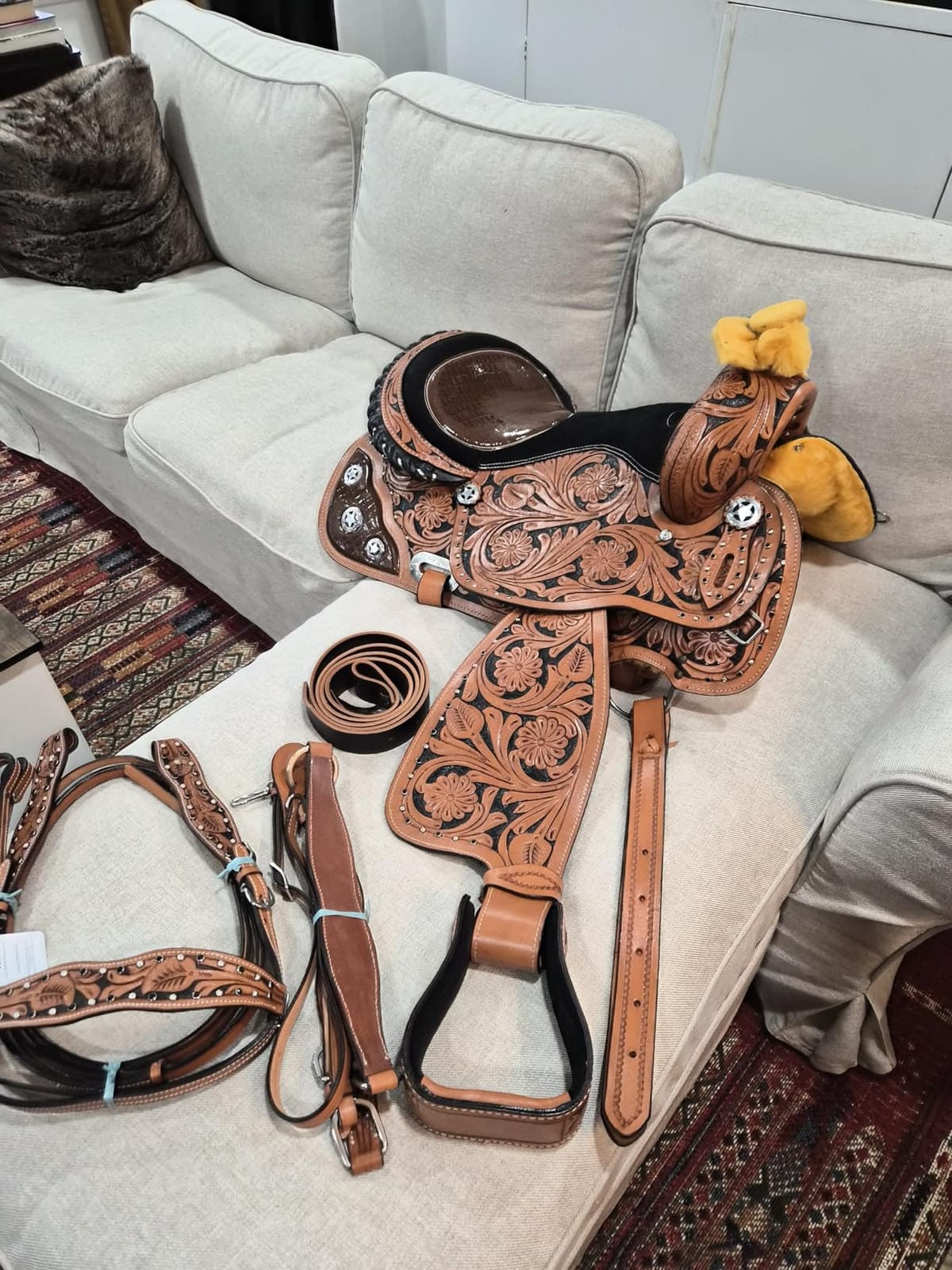 Western Saddle Barrel Racing Horse Pleasure Trail Floral Tooled Leather Rodeo Cowboy Tack Set 15 16 17 18 customer photo 1