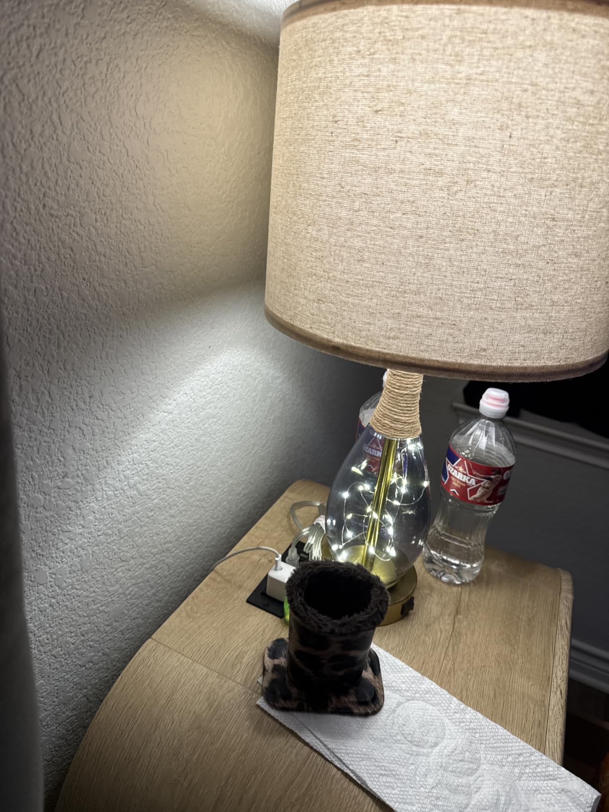 2 in 1 Bedside Table Lamps Set of 2, Farmhouse Glass Lamp, Wood-Like | Bedroom Lamps for Nightstands, Top Light & Night Light, Built-in USB with Bulb, Boho Rattan Design for Nursery, Hallway customer photo 1