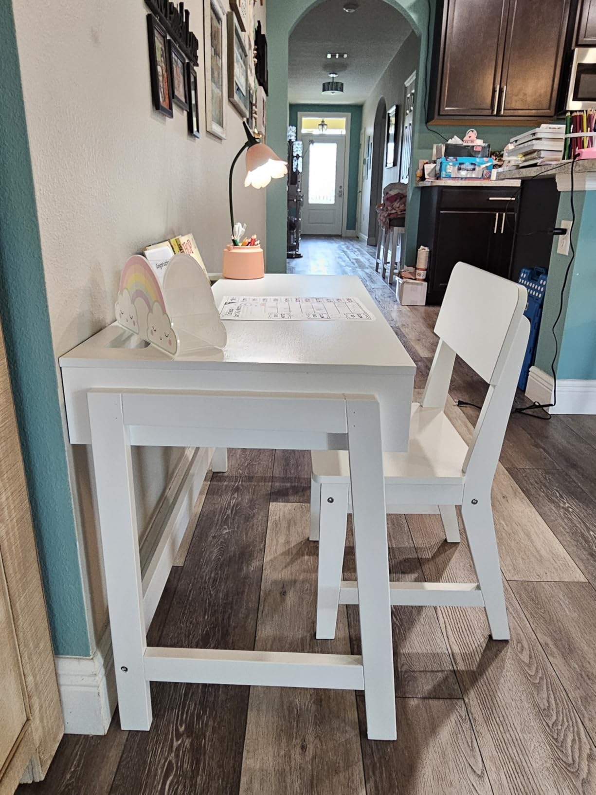 UTEX Wooden Kids Desk and Chair Set with Open Storage & 1 Drawer | Kids Study Desk with Tabletop Organizer, Solid Wood Legs, Ergonomic Chair, Water-based Paint, Extended Desktop For Study Room customer photo 1