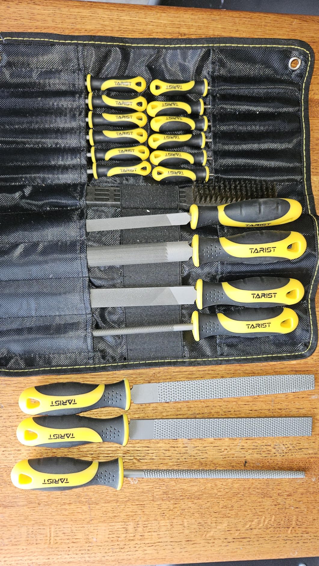 TARIST 17PCS File Set with Tool Bag, Includes 4PCS Large Metal File, 12PCS Needle File and Wire Brush, Work for Metal, Wood and More customer photo 1