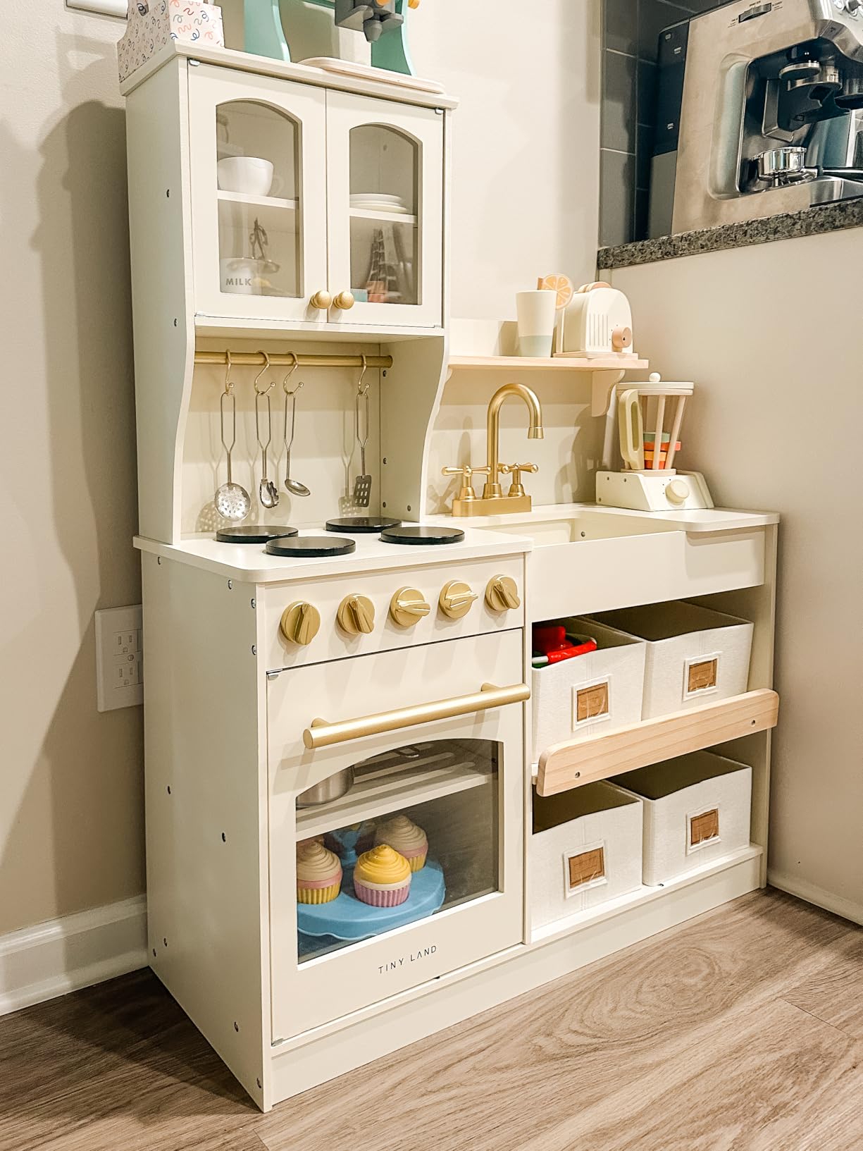 Tiny Land Wooden Play Kitchen for Kids - Enhanced Storage with Cabinets & Bins, Modern Toddler Kitchen Playset with Stove, Sink & Accessories customer photo 1