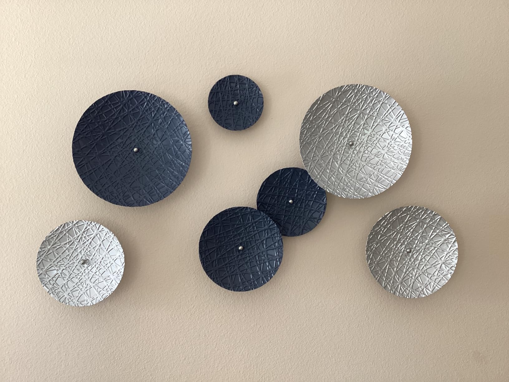 Silver and Gray Metal Wall Art Decor for Modern Living Room Hallway | 7PCS 3D DIY Art Plates, Different Sizes for Overlapping Effect, Hanging Sculpture for Apartment customer photo 1