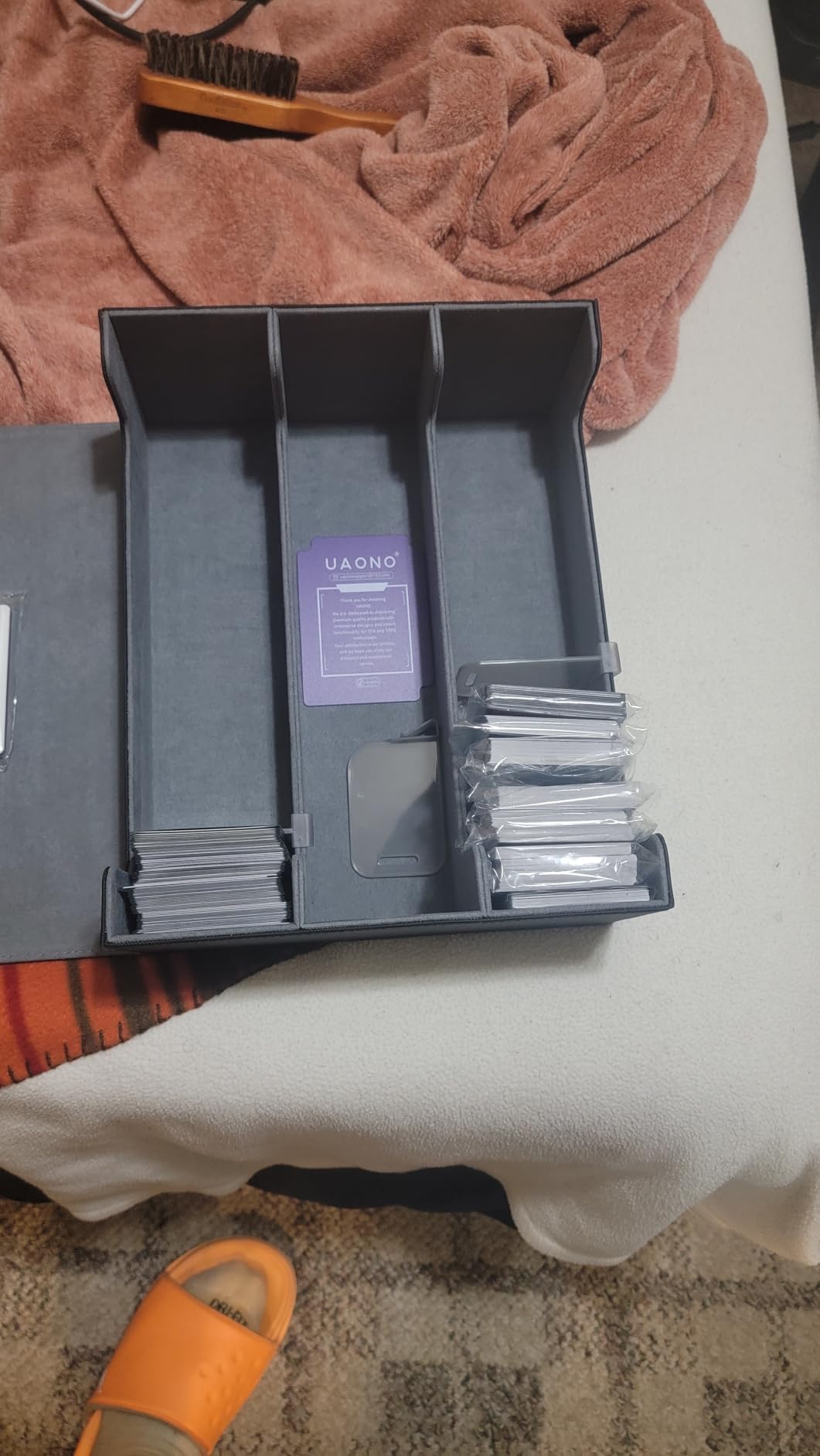 UAONO Trading Card Storage Box, Holds 1800 Sleeved Cards with 10 Dividers & 3 Stoppers, Magnetic Closure PU Leather Card Case for MTG, PTCG, YGO, Sports Cards (Black) customer photo 2