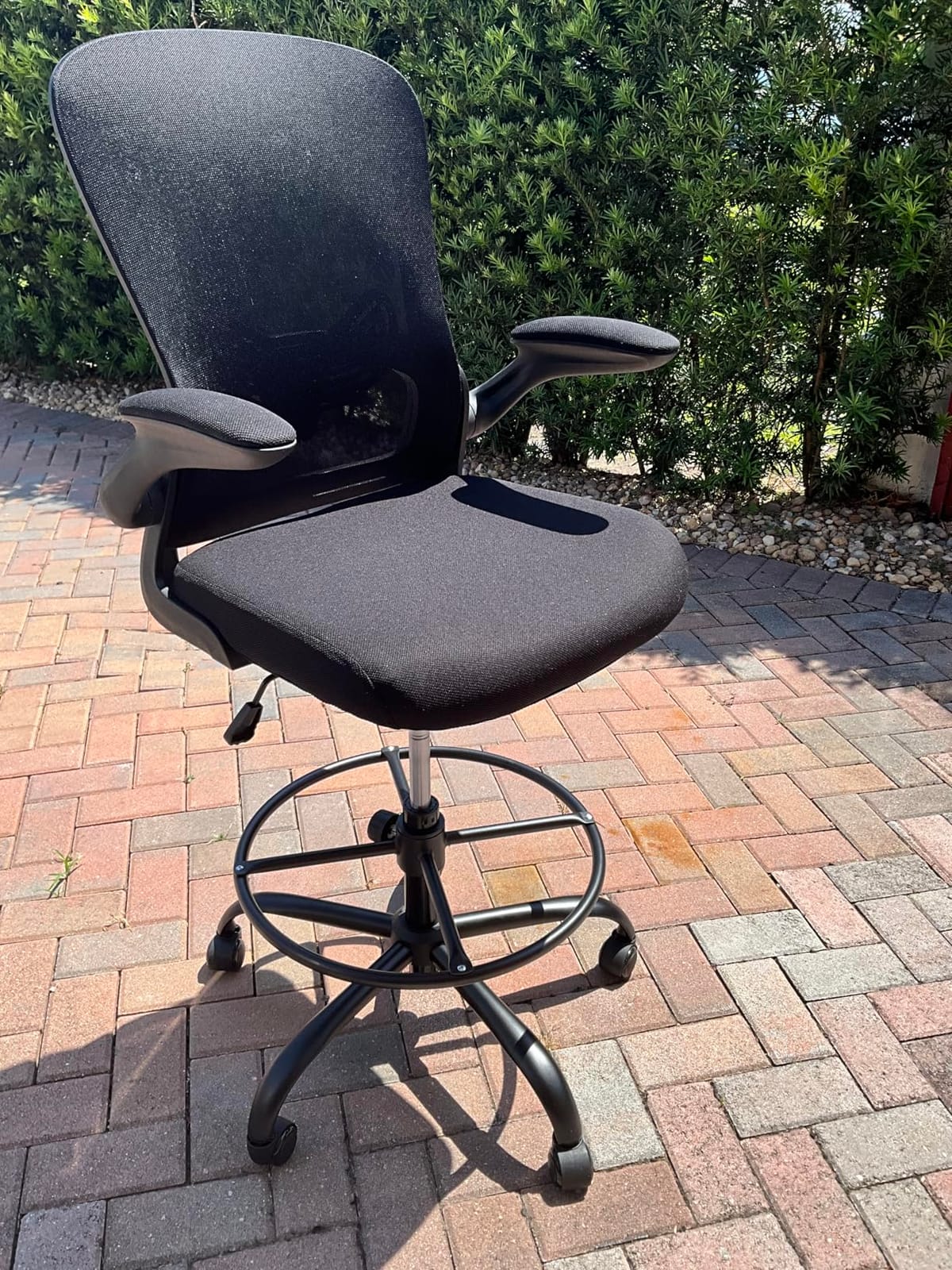 ErGear Drafting Chair with Footrest Ring and Flip-Up Arms for Tall Desks | 8 inch seat height adjustment, lumbar support, 33% thicker seat, breathable mesh, 300 lbs capacity, standing desk use customer photo 2