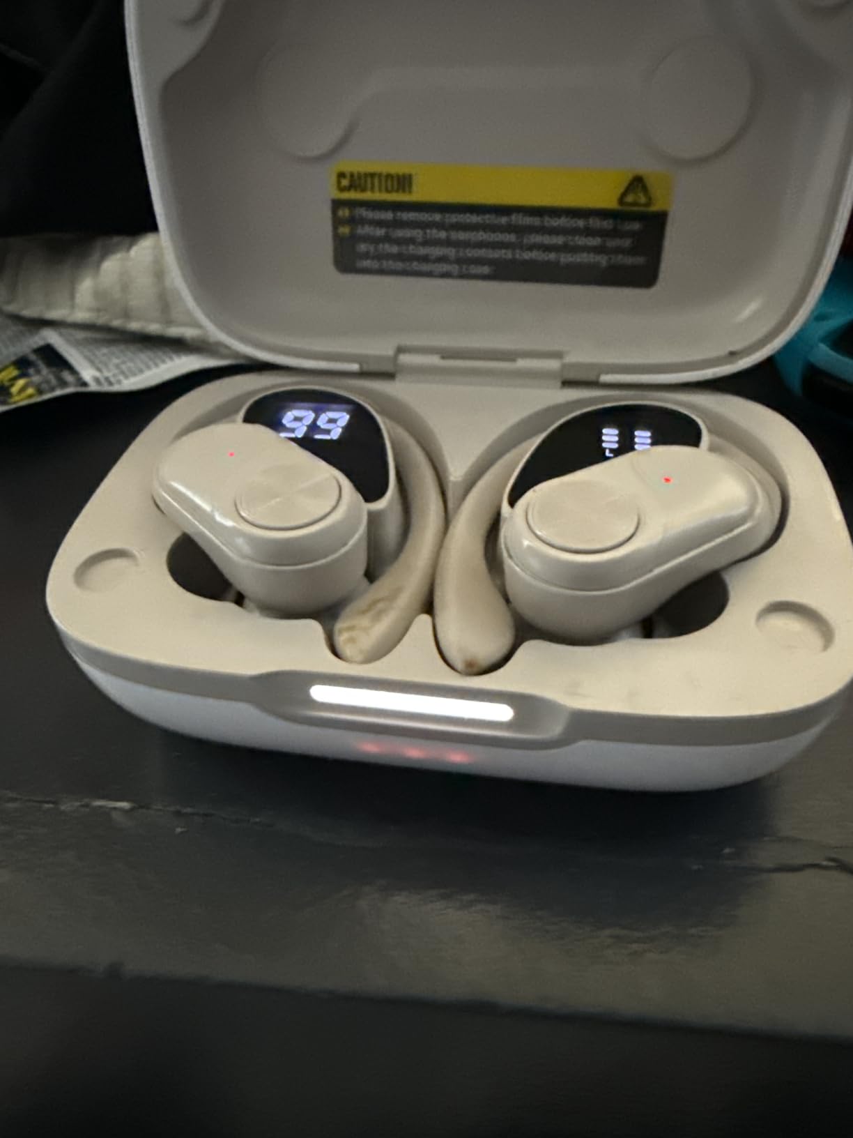 PocBuds Bluetooth Headphones Wireless Earbuds 80hrs Playtime Wireless Charging Case Digital Display Sport Ear Buds with Earhook Deep Bass IPX7 Waterproof Over-Ear Earphones for Phone Laptop Beige customer photo 1