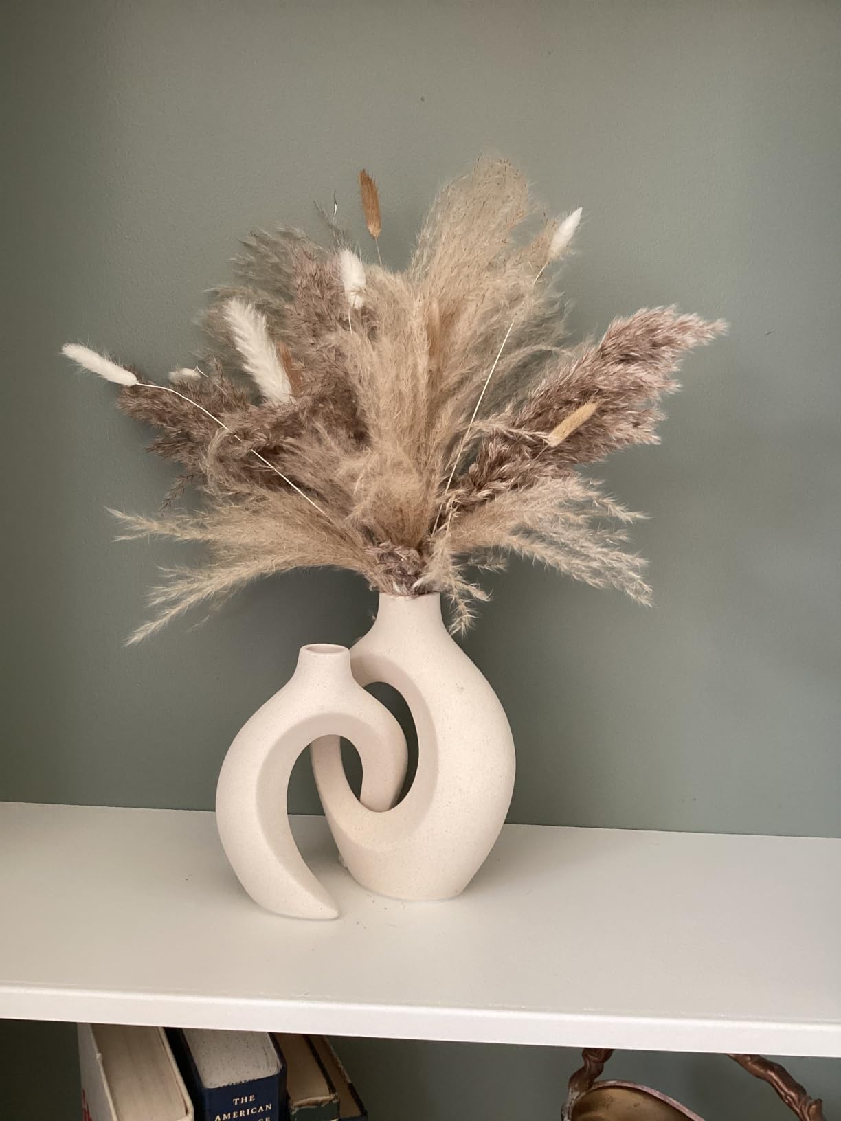 Lvases Snuggle Hollow Ceramic Vase Set of 2, Nordic Modern Boho ins Style Decorative Ceramic Aesthetic Flower Vase for Home Decor (Milky White W 6.3