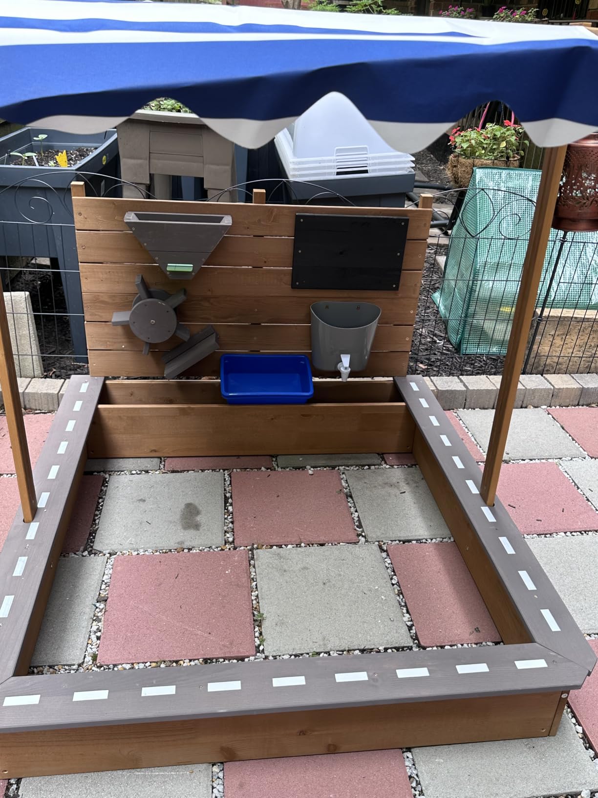 Kids Large Wooden SandBoxes with Roof, Pipleo Outdoor Sand Box Play w/Canopy for Backyard Garden Beach, Sand Pit for Beach Patio Outdoor, [Adjustable Cover & Funnel & Drawing Board] - Brown Oak customer photo 2