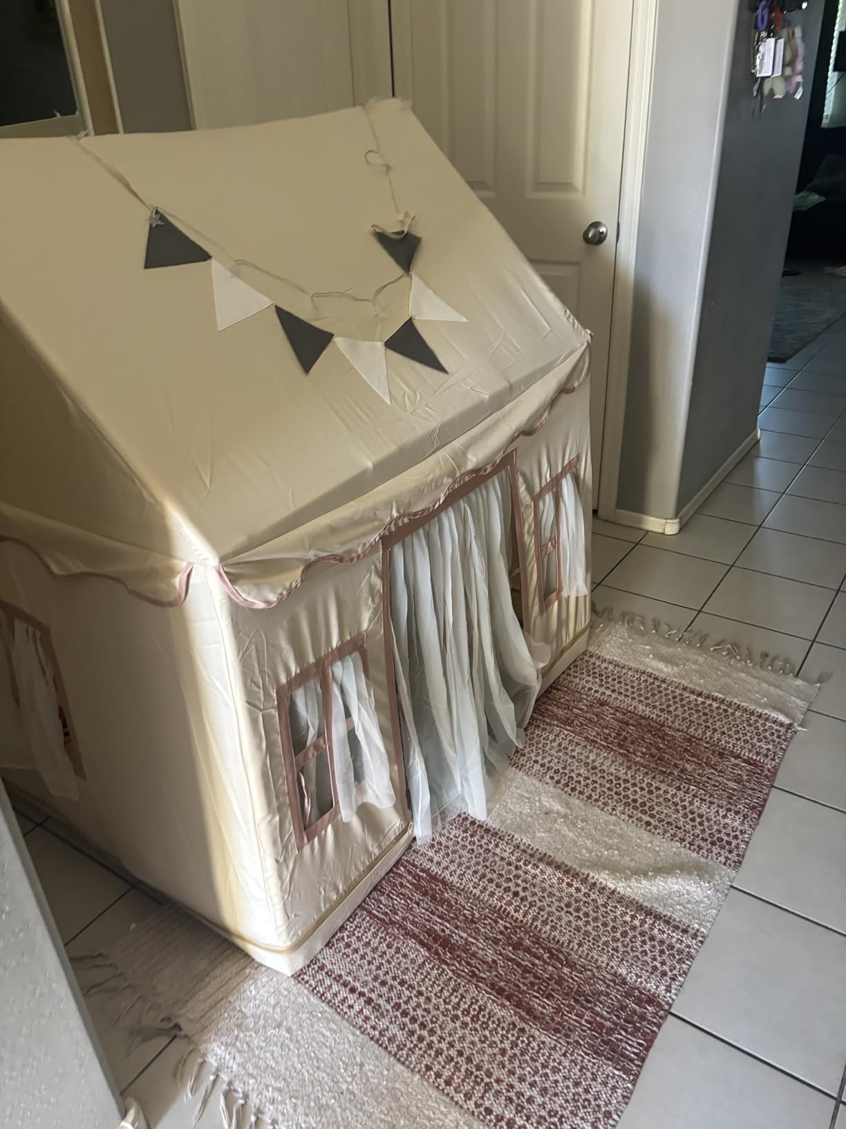 Large Kids Tent Playhouse Base Fabric with Star Lights, Flags and Tote Bags, Kids Play Tent Indoor & Outdoor, Washable Teepee Tent for Boys & Girls, Play House for Toddler, Neutral Color customer photo 2