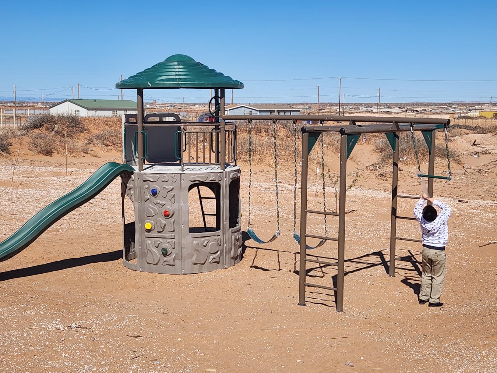 Lifetime Adventure Tower Deluxe Swing Set Playset Lifetime Adventure Tower, Covered Clubhouse, 9 ft Wavy Slide, Monkey Bars, Climbing Wall, Fireman's Pole, Belt Swings & Trapeze customer photo 2