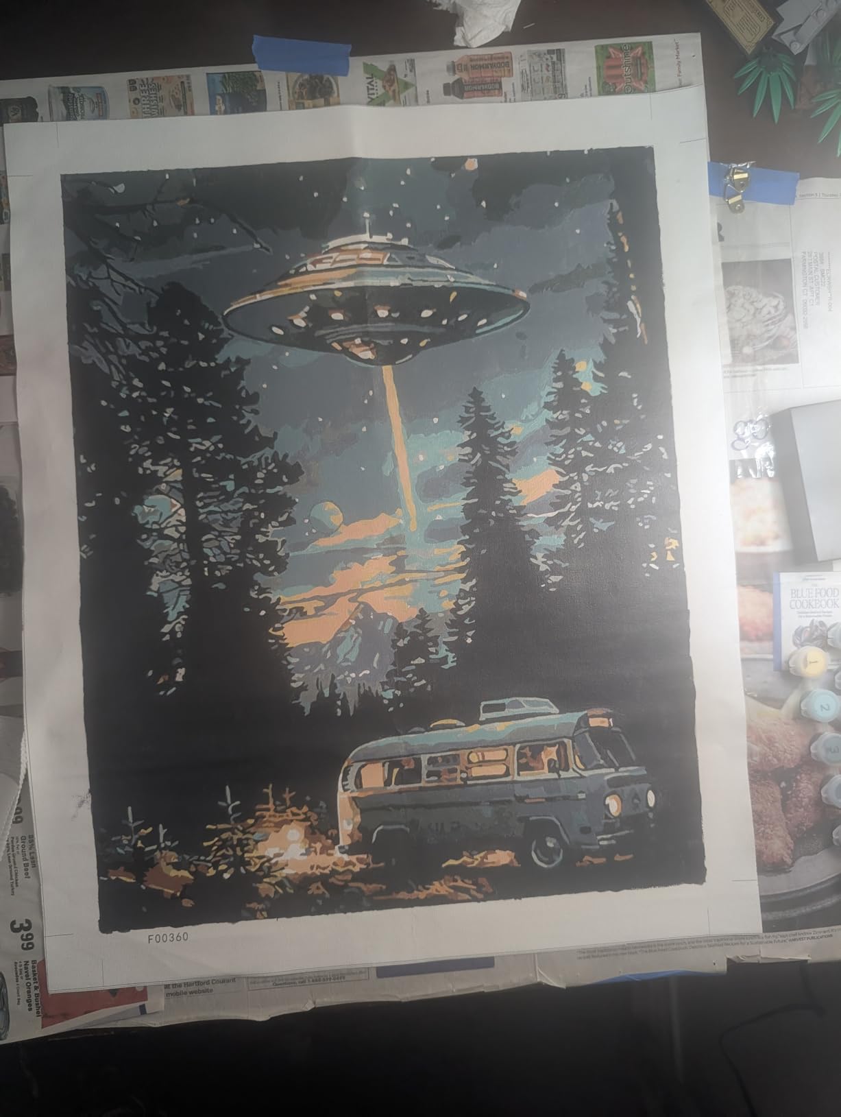 Tucocoo Starry UFO DIY Paint by Numbers for Adults Bus in Forest DIY Oil Painting Acrylic Paint Art Moon Stars Painting Kits Canvas with Acrylic Paint UFO Fantasy Decor 16x20 Inch (Without Frame) customer photo 2