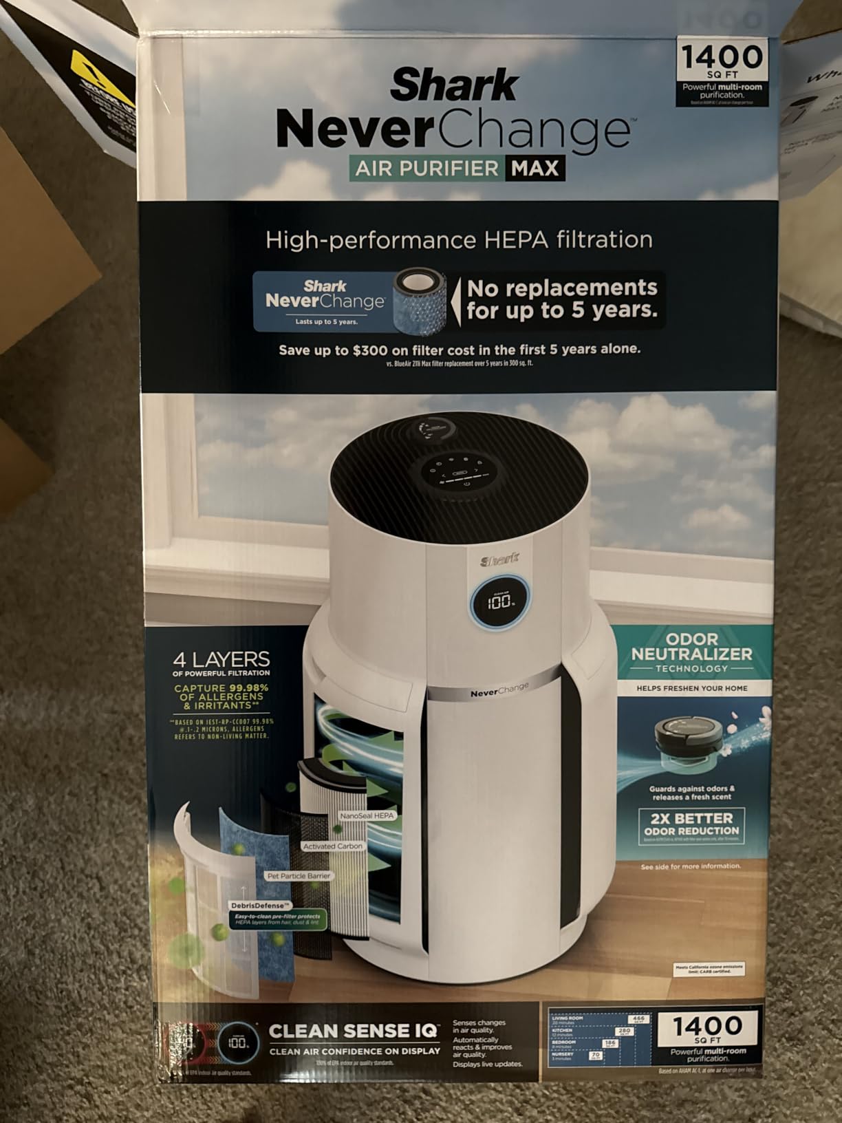 Shark NeverChange Air Purifier Max with Odor Neutralizer, HP302, Dove, 1,300 Sq. Ft. for Large Room, Kitchen, Office, HEPA-Exceeding Filter, Captures Pollutants, Pet Dander, Dust, Odor customer photo 1