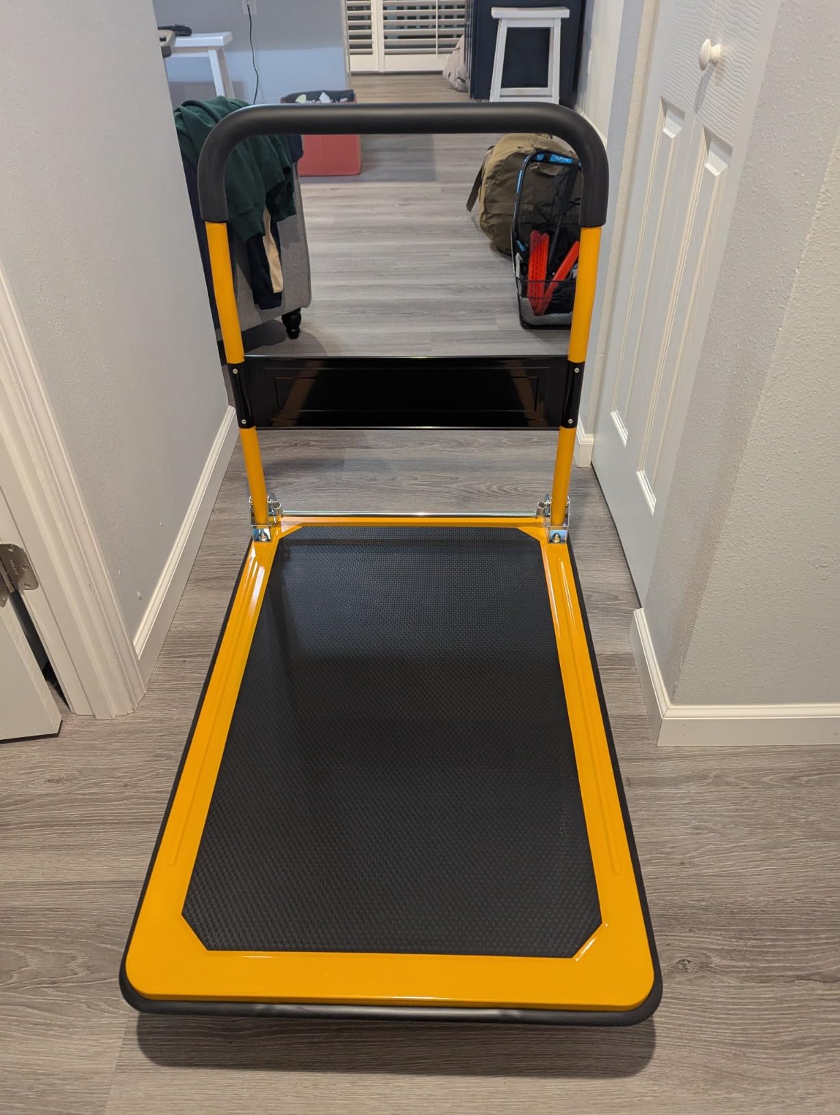 Heavy Duty Foldable Push Cart Dolly | 660 lbs. Capacity | Upgraded Collapsible Hand Truck Folding Platform with Swivel Wheels | Flat Bed Moving Wagon | Space Saving Push Handle (Yellow) customer photo 1