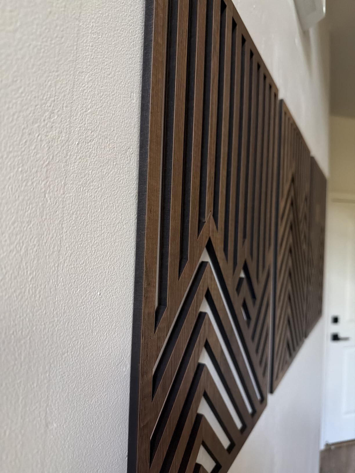 qmmp Modern Wooden Wall Sculptures - Set of 3 - Home Decor Accent - Large Wall Art for Living Room, Bedroom, Office - Easy Installation (Walnut, Medium - Mountain and Sun) customer photo 2