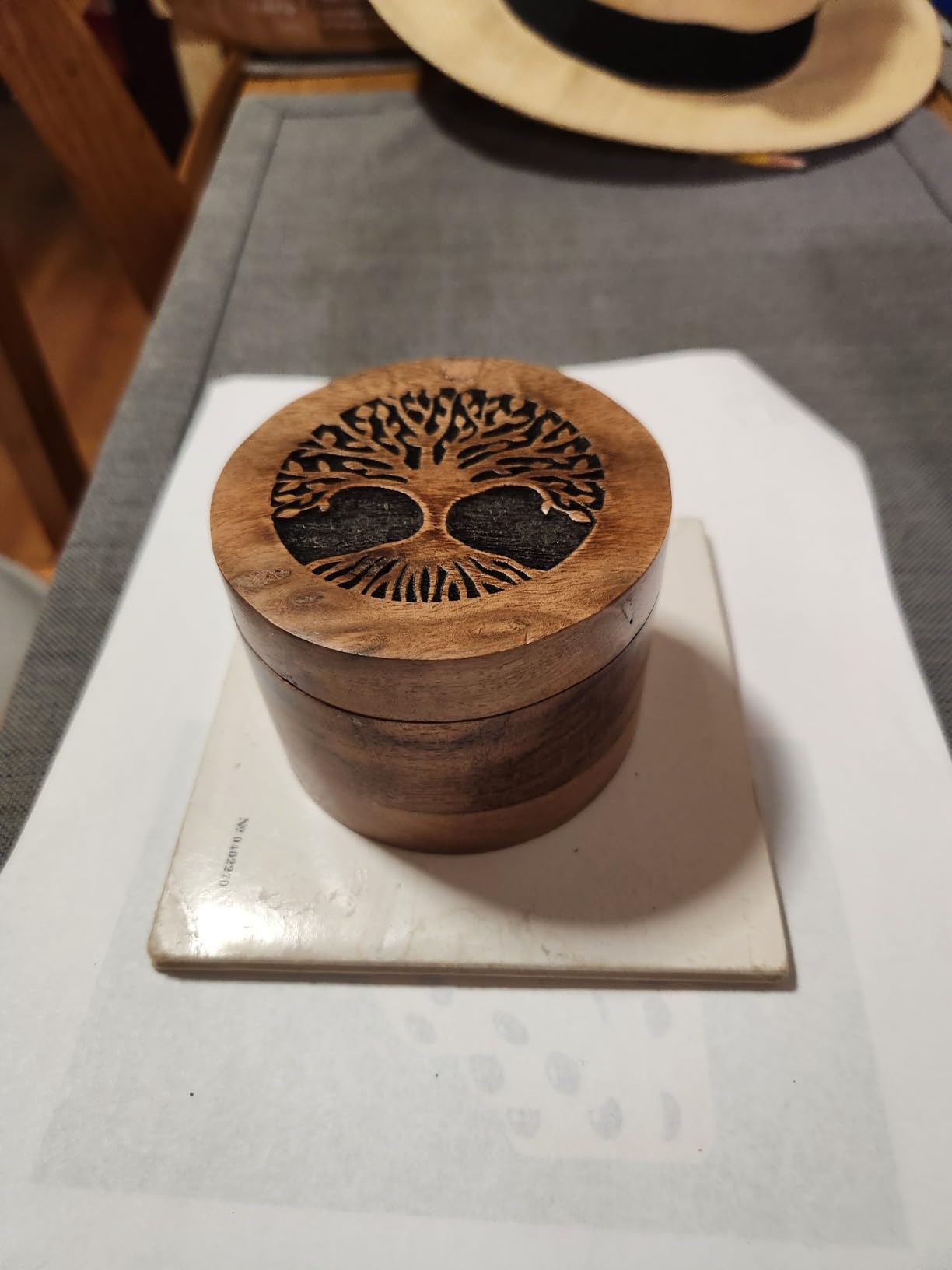 Samhita Handmade Acacia Wood Urn for Human Ashes, Tree of Life Wooden Box Urns for Ashes - Cremation Pet Urns for Dogs Ashes, Urn for Ashes (3.5