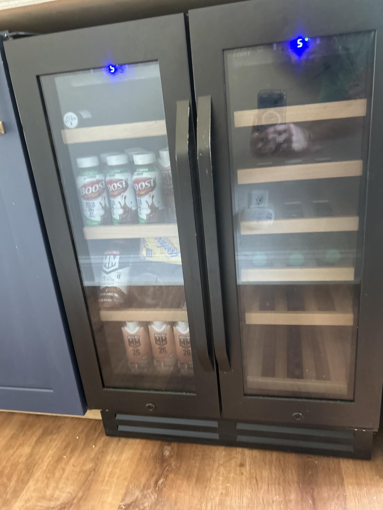Velivi 24''Beverage Refrigerator Undercounter Wine and Beverage Fridge | Dual Zone Large Capacity Drink Cooler with Warm Light, Door Lock for Beer Wine Built-In Fridge for Home Kitchen Bar Office customer photo 1