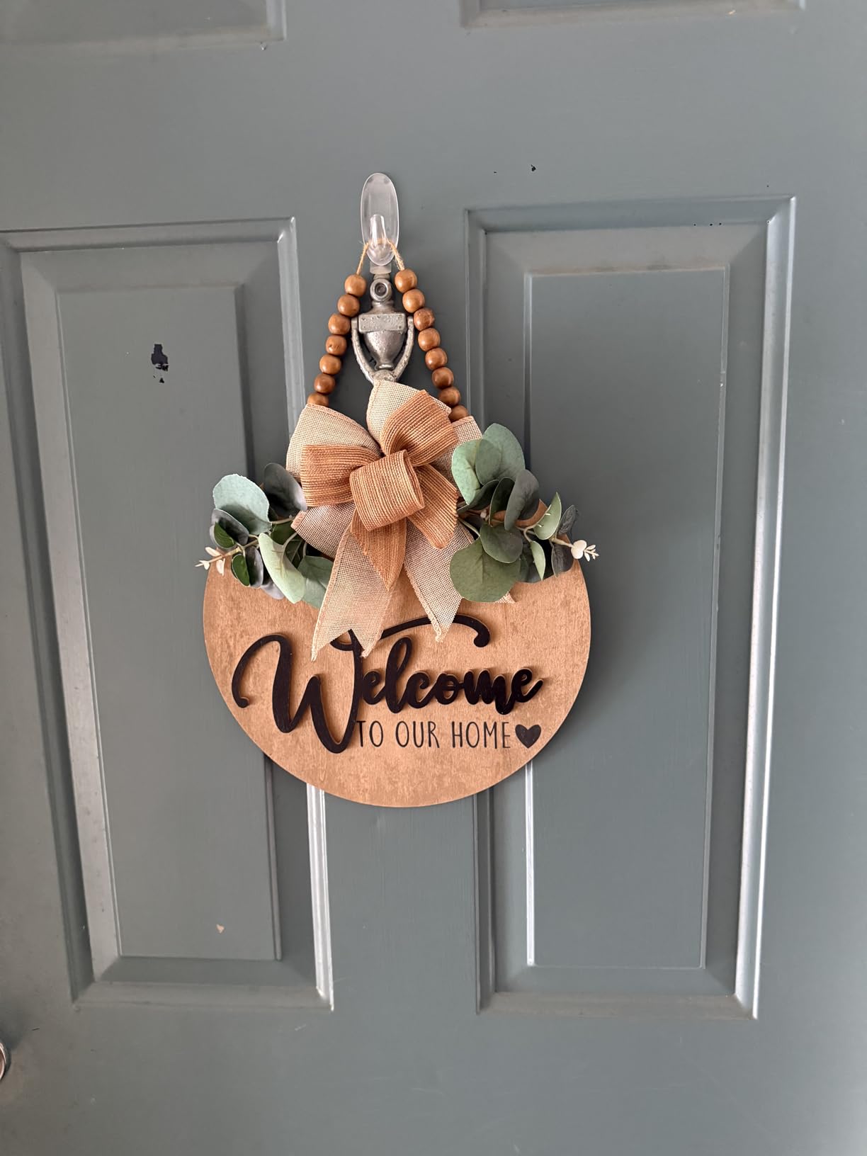 Condorpasea 3D Welcome Sign for Front Door | Home/Farmhouse Porch Décor Wooden Hanging Sign with Artificial Leaves and Rustic Beads | Christmas Classroom |12