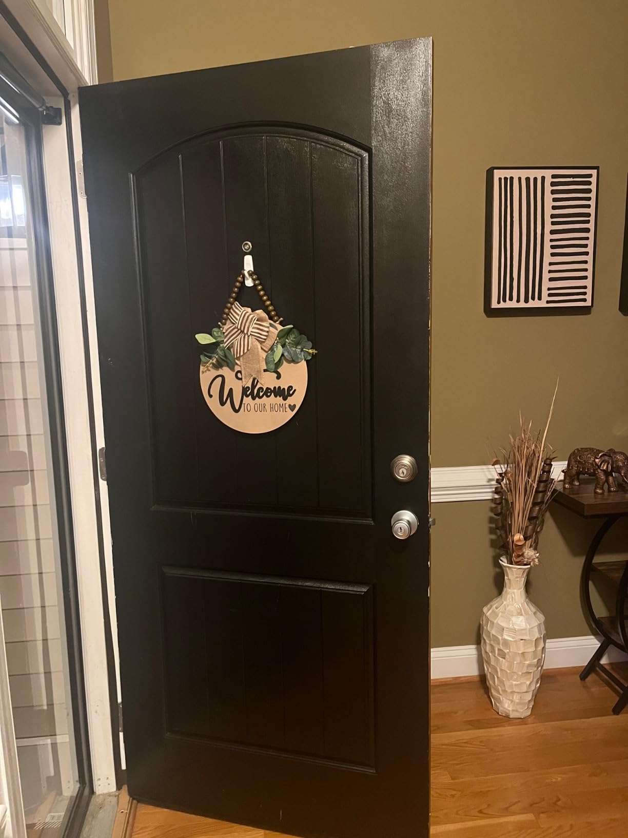 Condorpasea 3D Welcome Sign for Front Door | Home/Farmhouse Porch Décor Wooden Hanging Sign with Artificial Leaves and Rustic Beads | Christmas Classroom |12