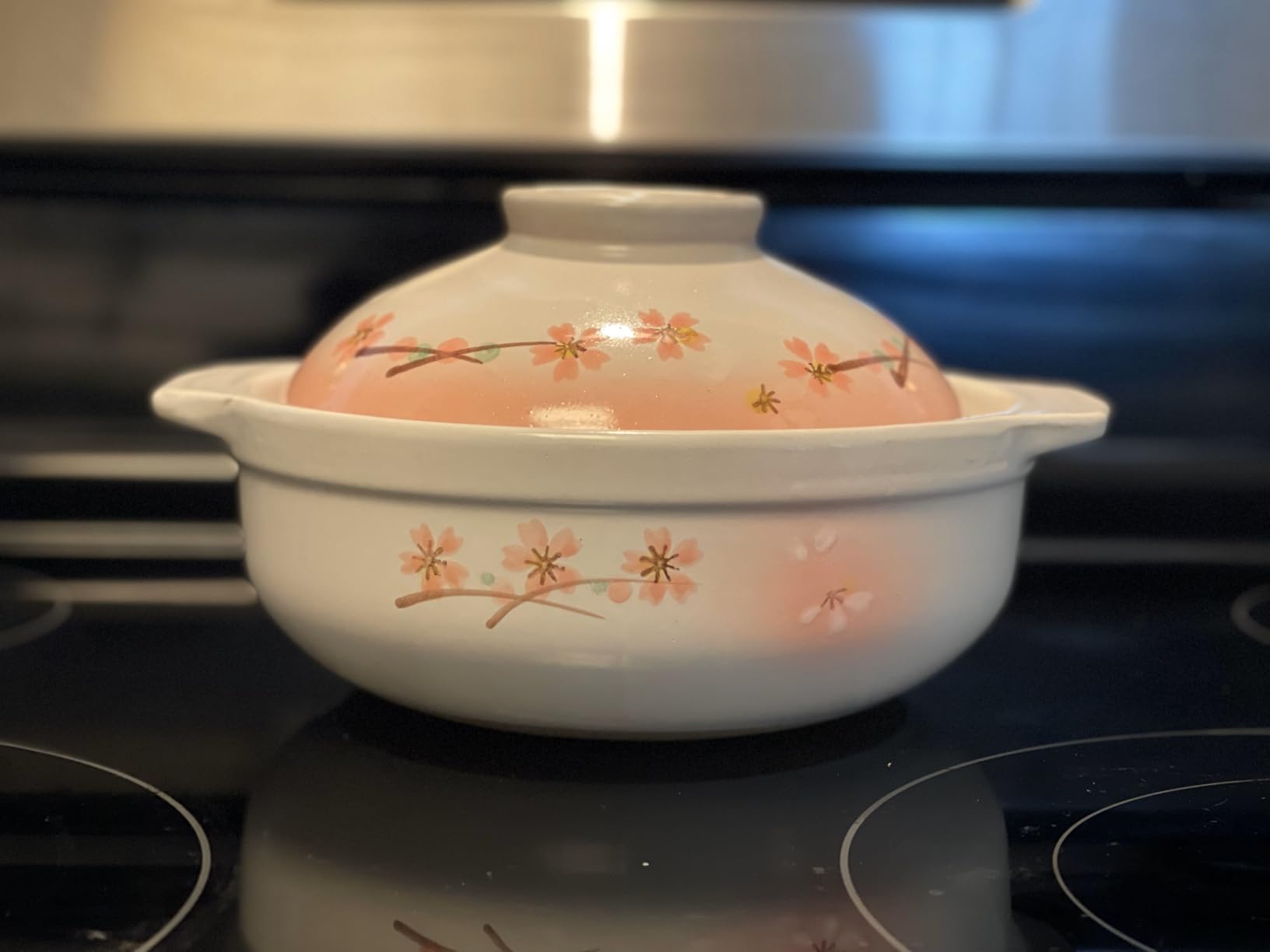 JapanBargain Clay Pot for Cooking Japanese Donabe Hot Pot Casserole Korean Earthenware Pot with Lid, Sakura Pattern, 7-inch, Serving 1-2 People customer photo 2