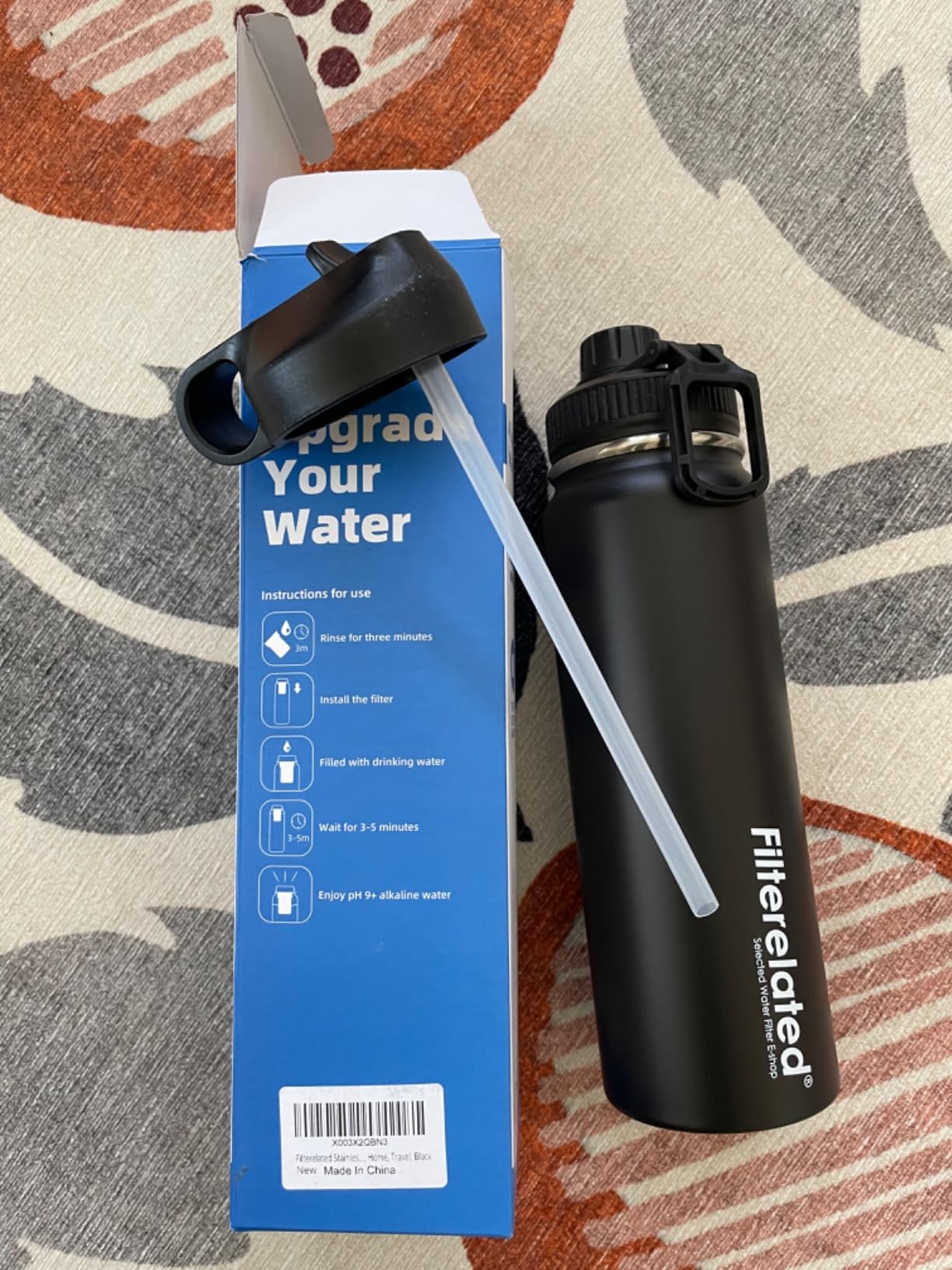 Filterelated 30oz Stainless Steel Alkaline Filter Water Bottle, Black | Creates Up To 9+ Ph Of Quality Water, Sports Travel Water Bottle, Removes Water Impurities customer photo 2