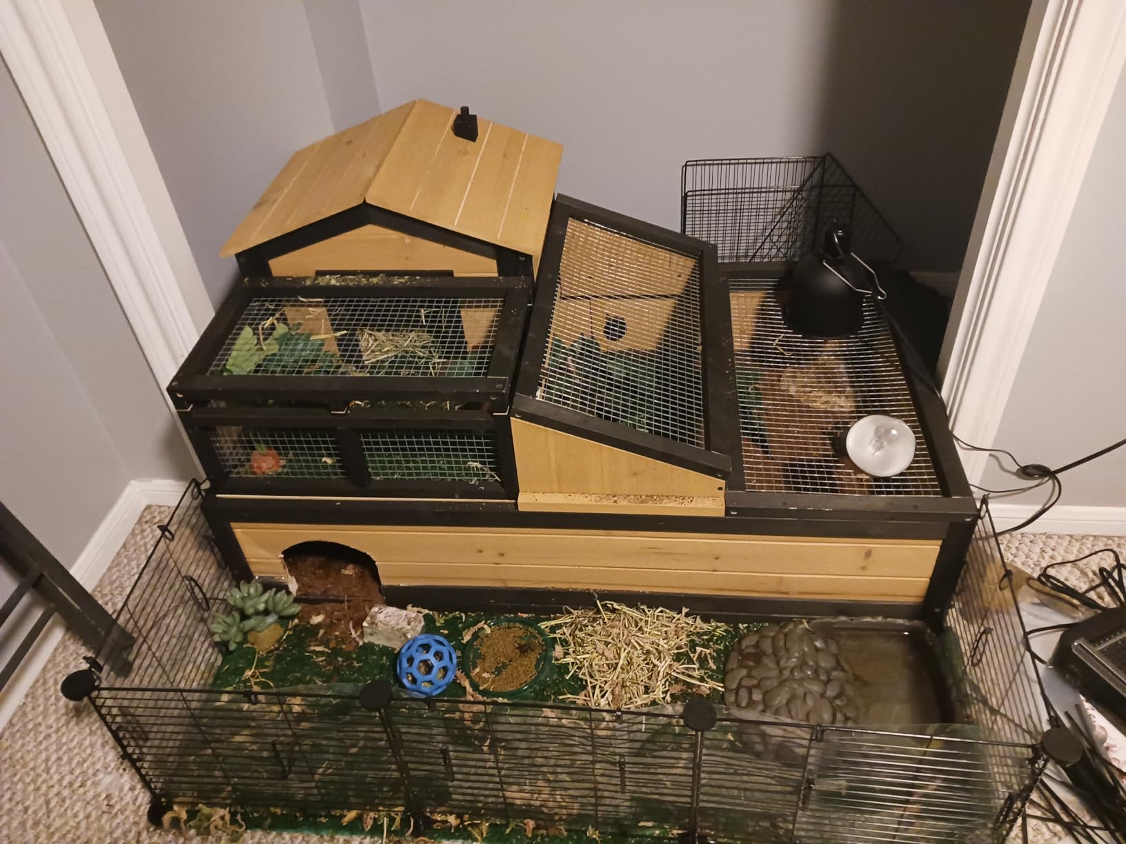 PawHut 3-Room Tortoise House Habitat with Balcony, 2 Stories, Indoor/Outdoor Wooden Tortoise Enclosure, Ladder, Tray, Openable Roof, Large Reptile Cage customer photo 1