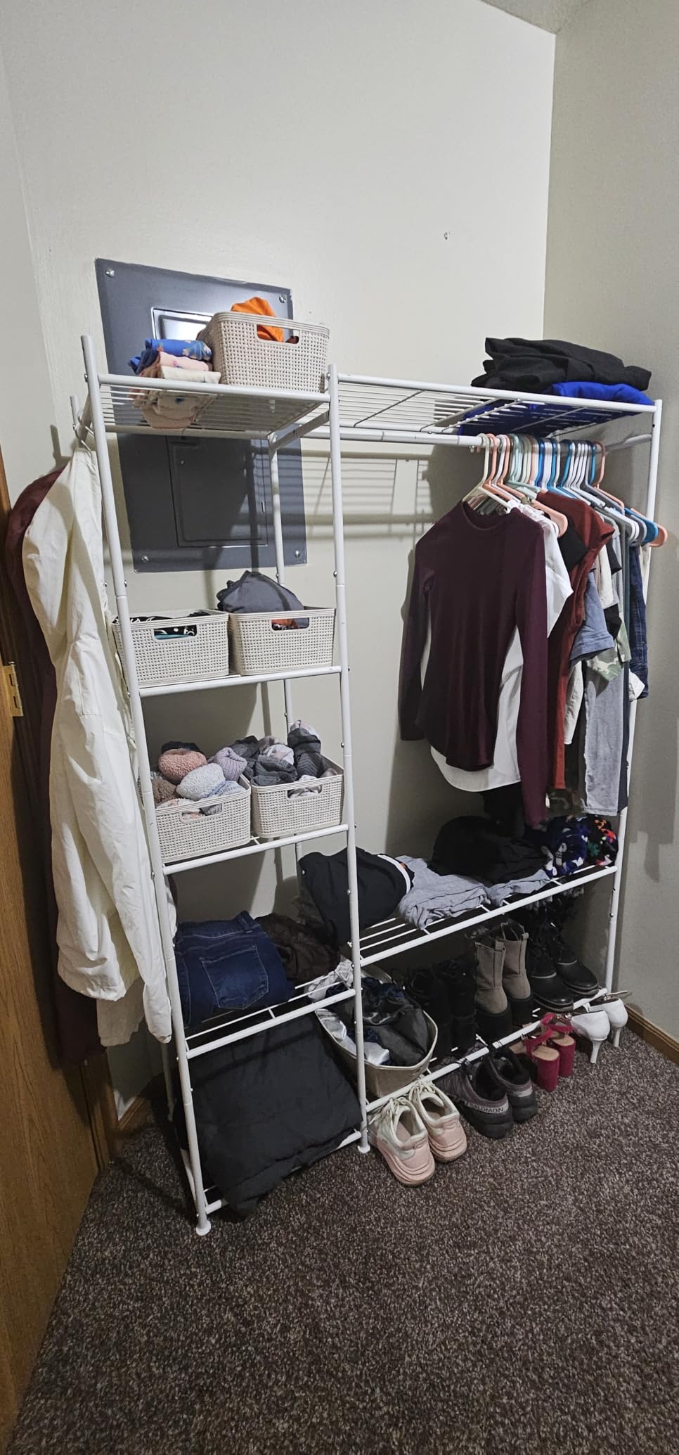 Wardrobe Closet,Portable Clothes Rack with 4 Tiers Shelves,Freestanding Closet Organizers and Storage System with Hanging Rods,Steel Clothing Rack Suitable for Cloakrooms,Bedrooms,Entrances,etc.Black customer photo 1