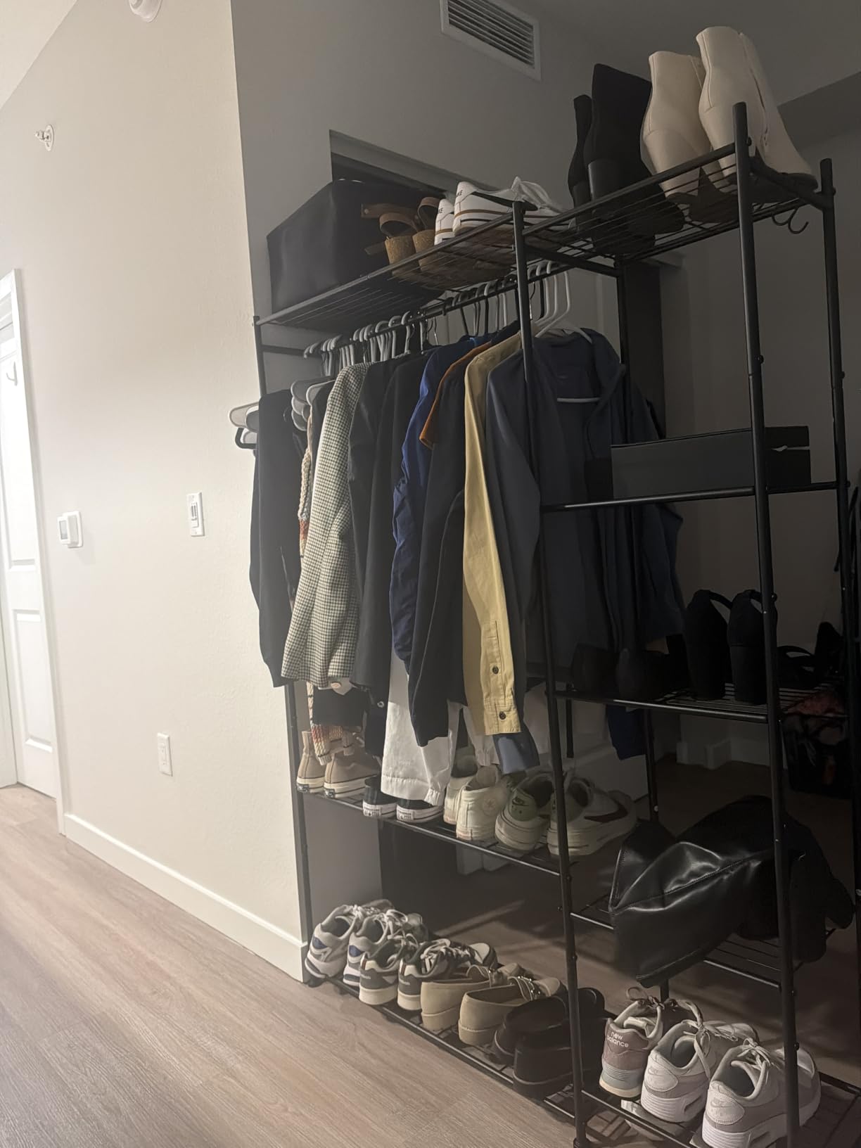 Wardrobe Closet,Portable Clothes Rack with 4 Tiers Shelves,Freestanding Closet Organizers and Storage System with Hanging Rods,Steel Clothing Rack Suitable for Cloakrooms,Bedrooms,Entrances,etc.Black customer photo 2